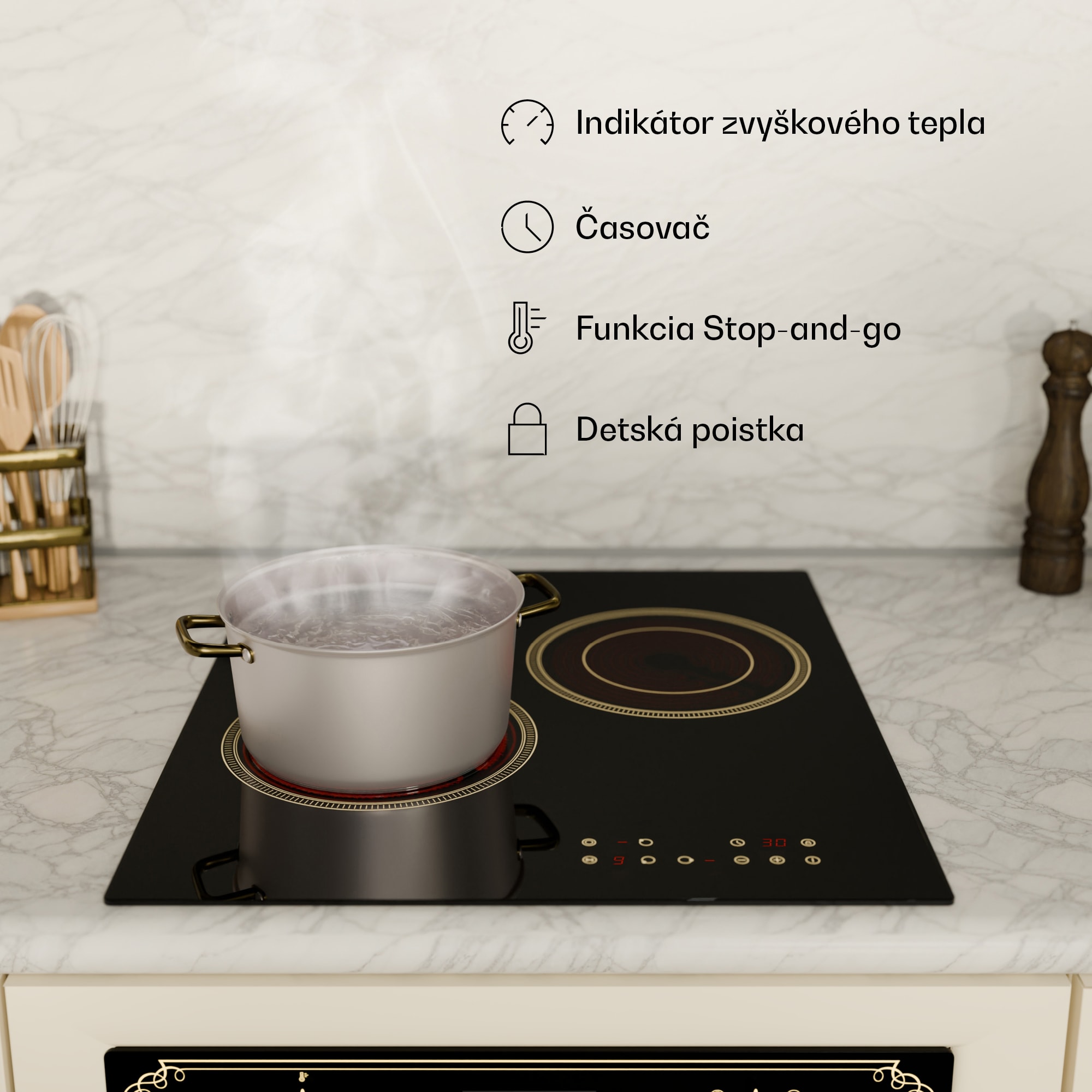 Klarstein Victoria sklokeramická varná doska, 3 zóny, elegantná, nadčasová, 5000 W, 45 cm – Obrázok 3