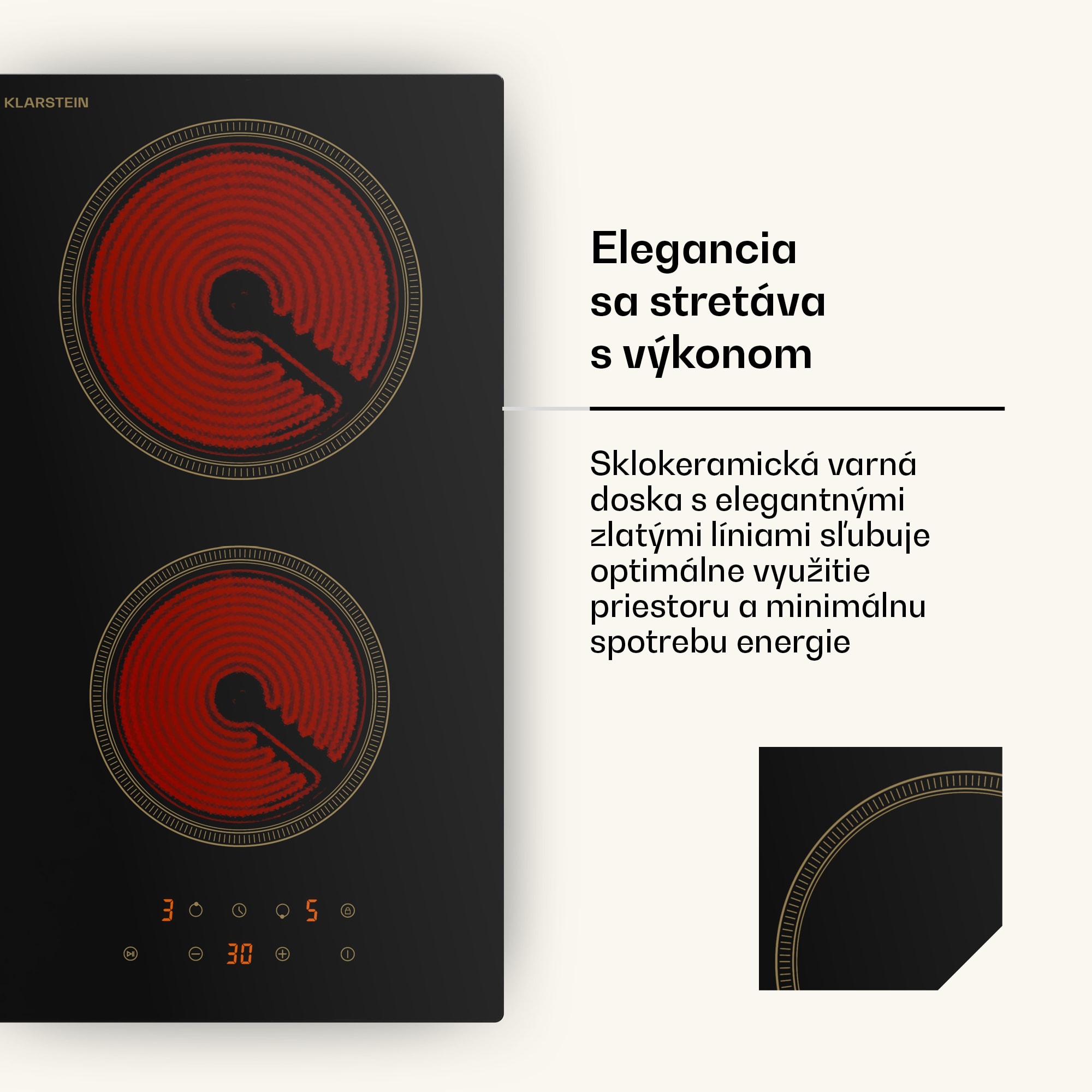 Klarstein Victoria sklokeramická varná doska, 2 zóny, elegantná, nadčasová, 3000 W, 30 cm
