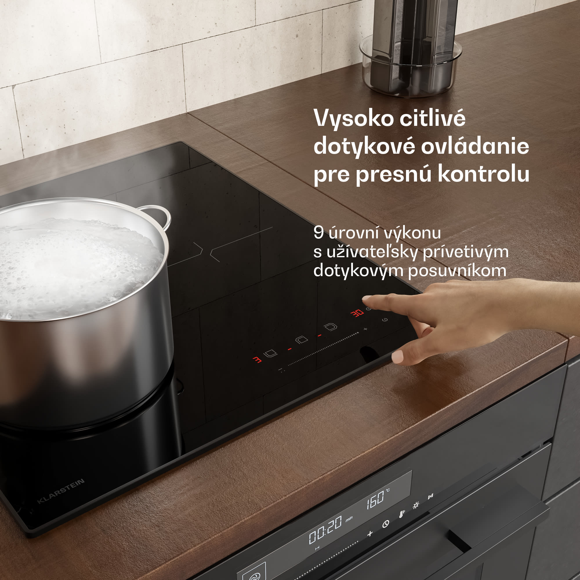 Klarstein Velaire indukčná varná doska, elegantná, minimalistická, kompaktná, 3 varné zóny, 5500 W, 45 cm – Obrázok 2