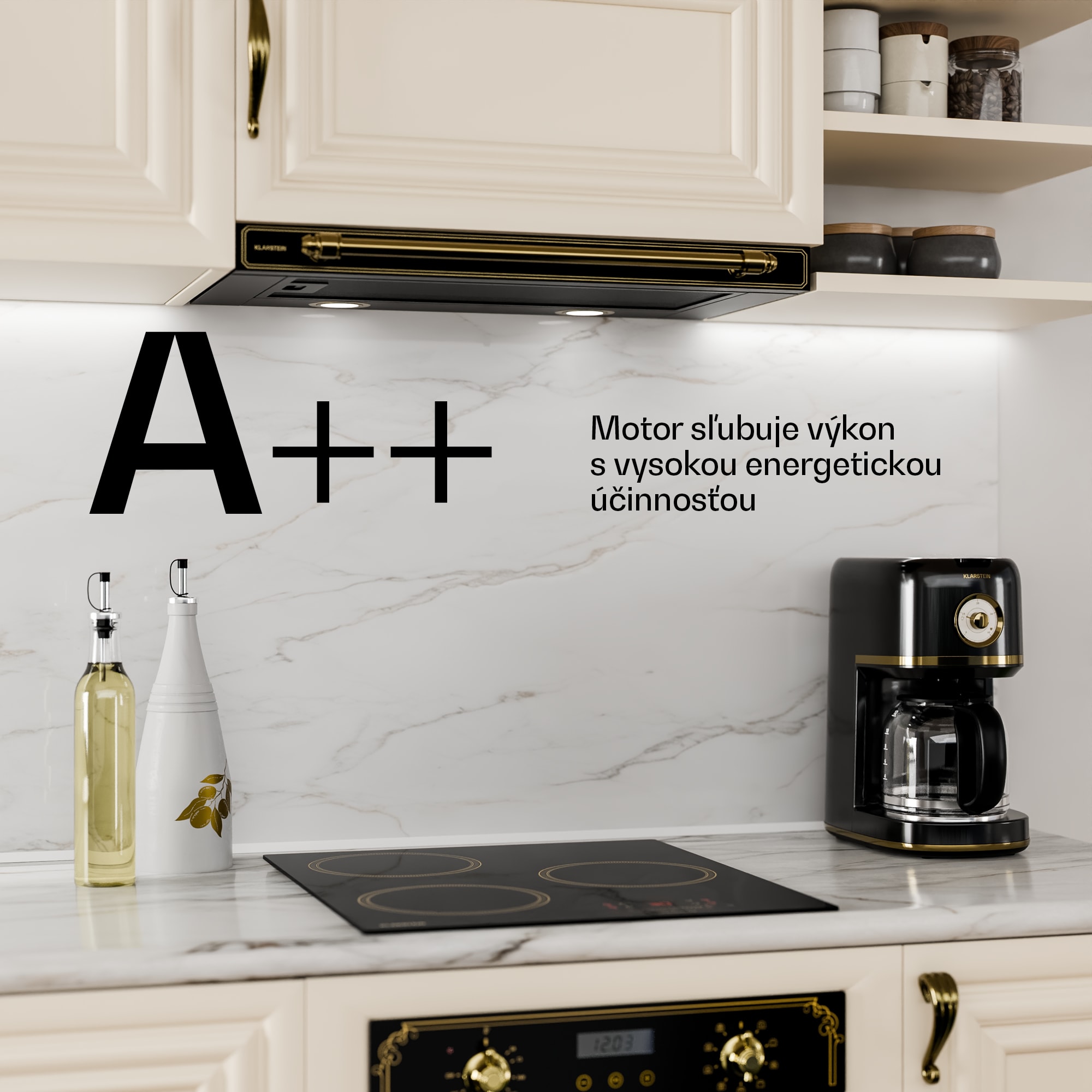Klarstein Victoria výsuvný digestor elegantný, retro inšpirovaný, nadčasový EEC A++ 359m³/h 60cm – Obrázok 2