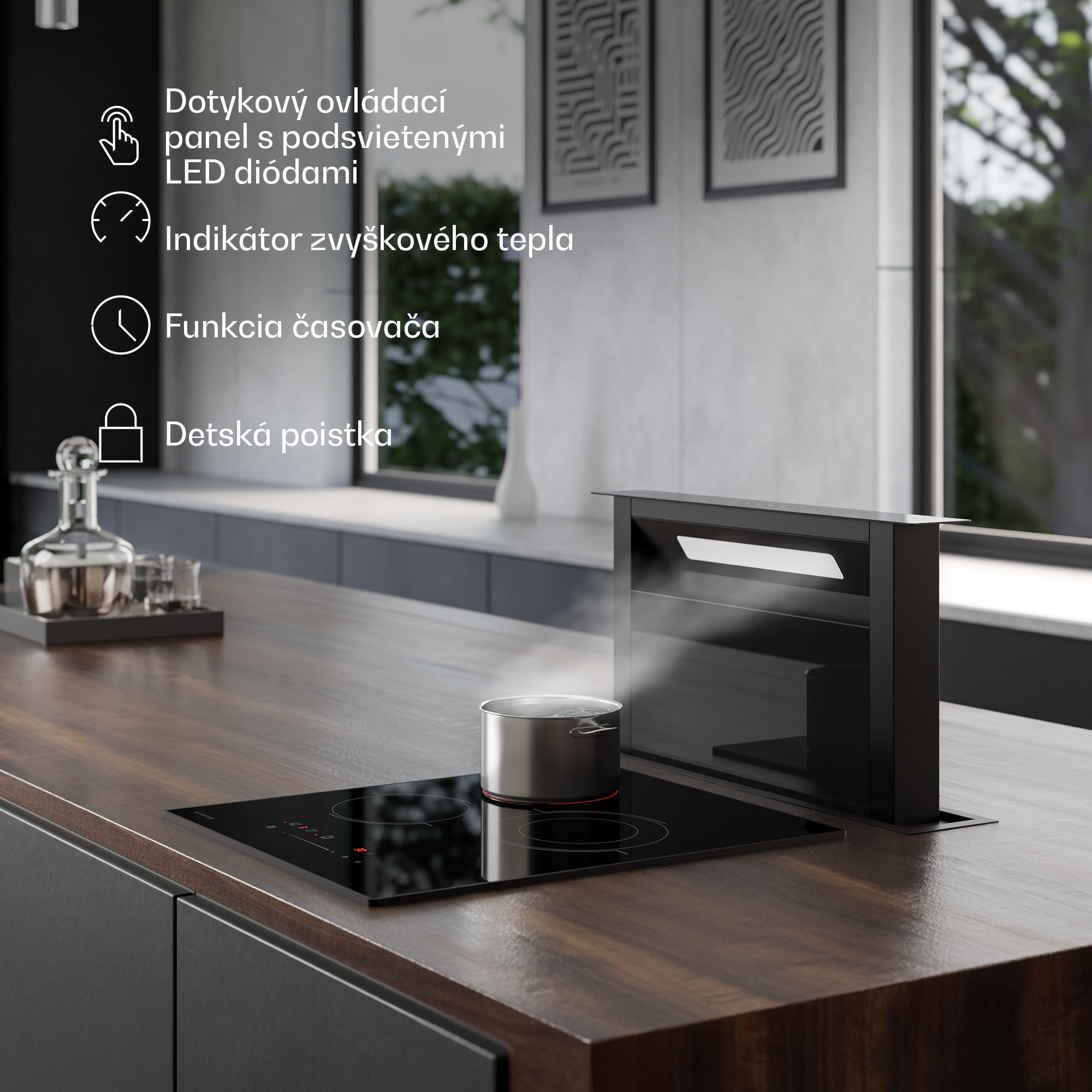 Klarstein Velaire sklokeramická varná doska, elegantná, minimalistická, kompaktná, 3 varné zóny, 4100 W, 45 cm – Obrázok 3