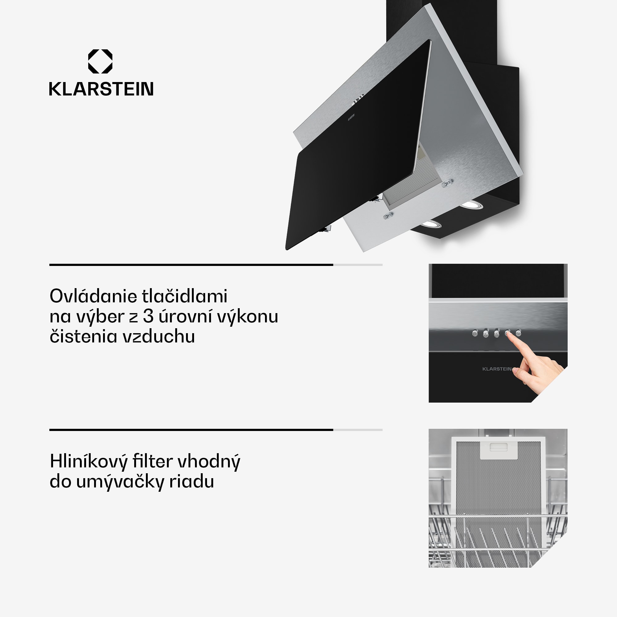 Klarstein Alessia šikmý digestor | režim odsávania vzduchu a recirkulácie | nehrdzavejúca oceľ | 404 m³/h | 90 cm – Obrázok 3