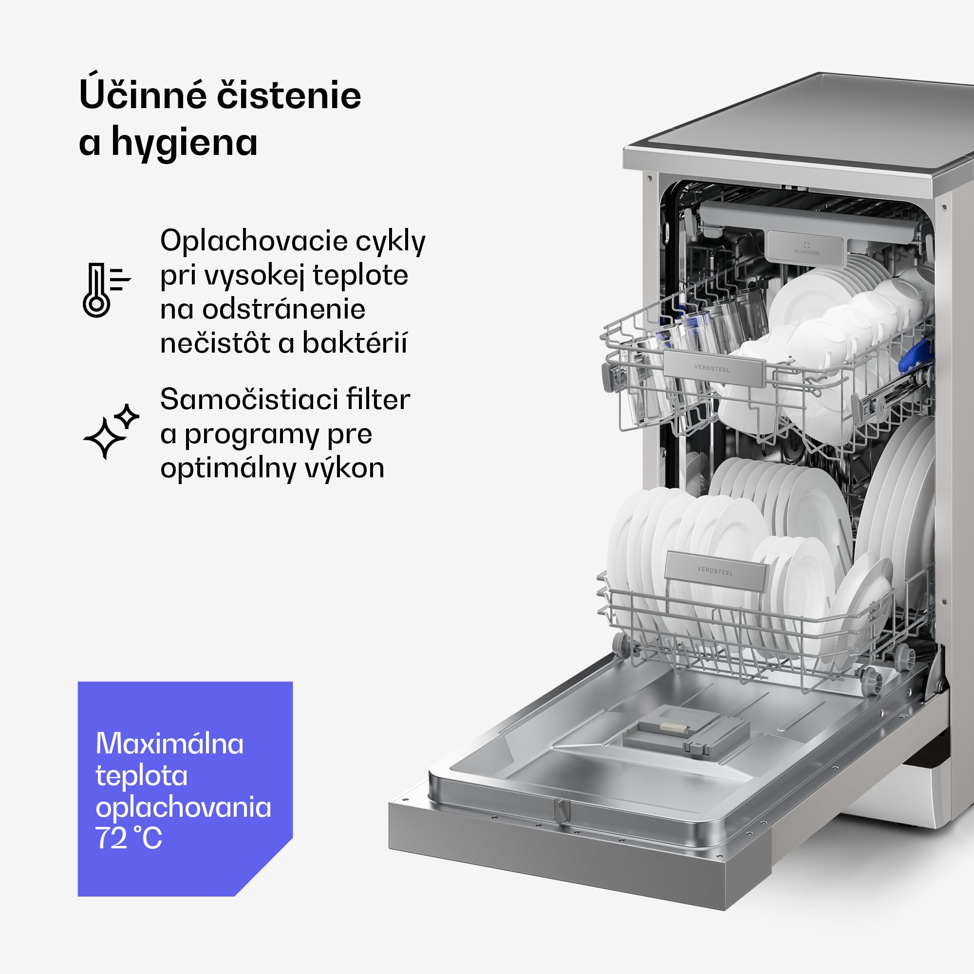 Klarstein Voľne stojaca umývačka riadu Verosteel | Minimalistická, kompaktná, elegantná | EEC B | 45 cm – Obrázok 3