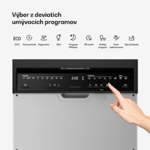 Klarstein Velaire semi-integrovaná umývačka riadu | Minimalistická, kompaktná | Trieda energetickej účinnosti B | 45 cm