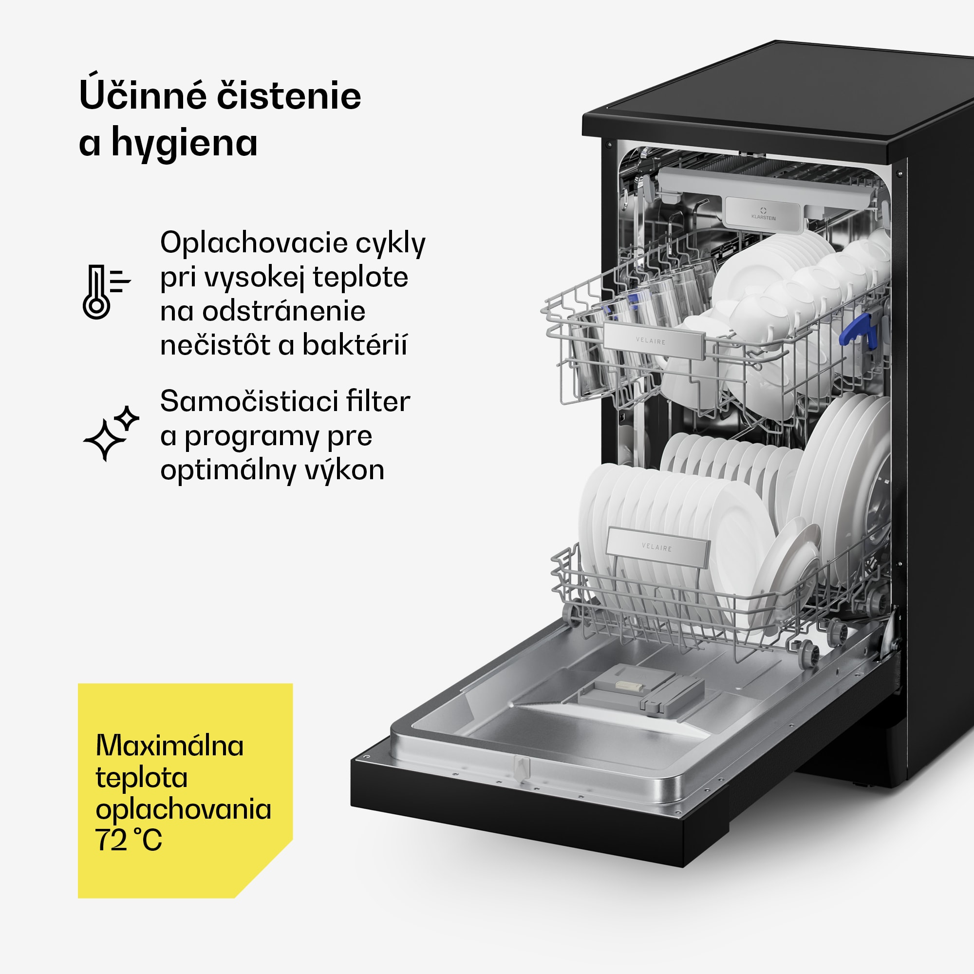 Klarstein Velaire voľne stojaca umývačka riadu | Minimalistická, kompaktná, výkonná | EEC B | 45 cm – Obrázok 3