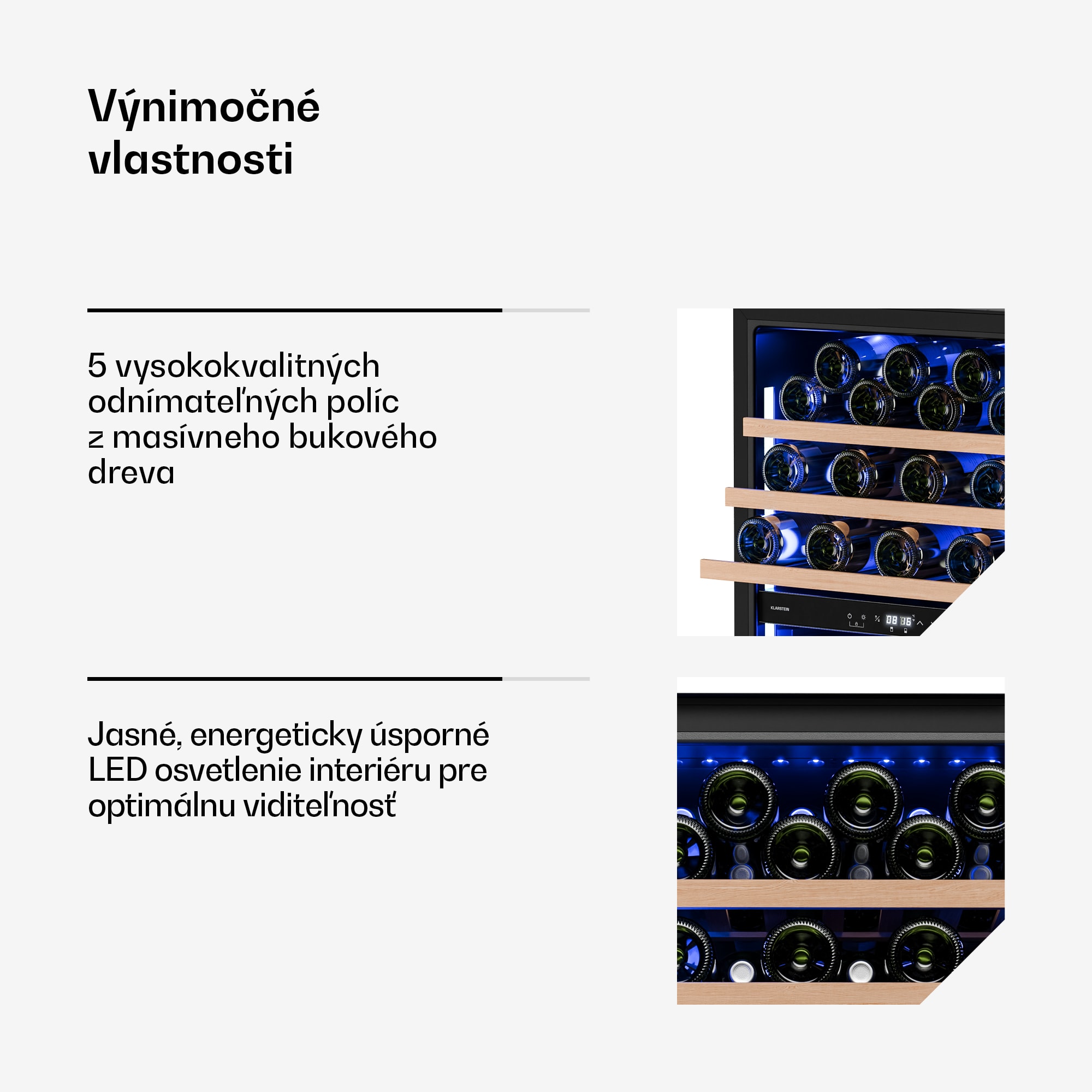 Klarstein Illuminosa vstavaná chladnička na víno | Dvojzónová | UV ochrana | 143 litrov | 57 fliaš | 60 cm – Obrázok 2