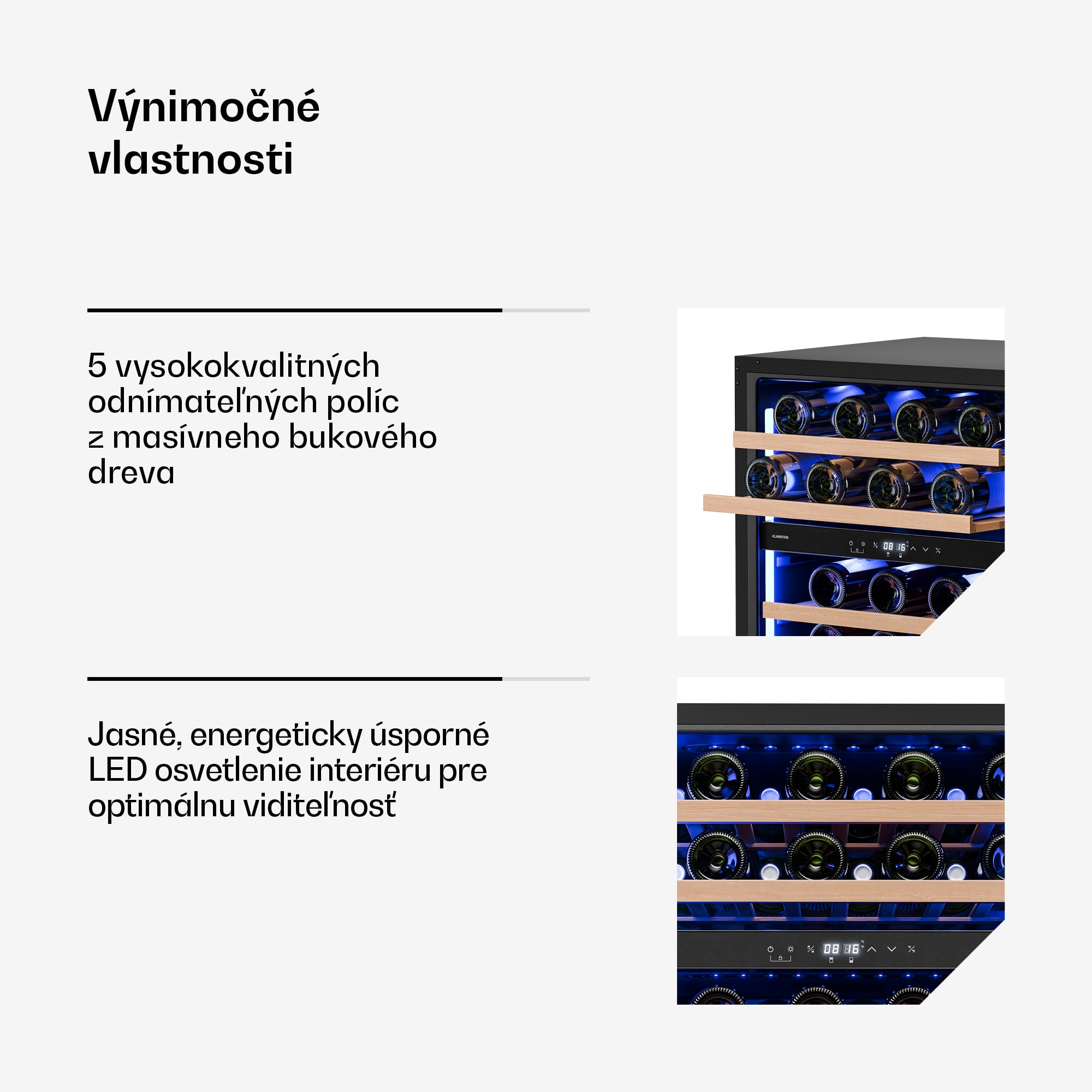Klarstein Illuminosa podpultová chladnička na víno | Dvojzónová | 129 litrov | 46 fliaš | 60 cm – Obrázok 2