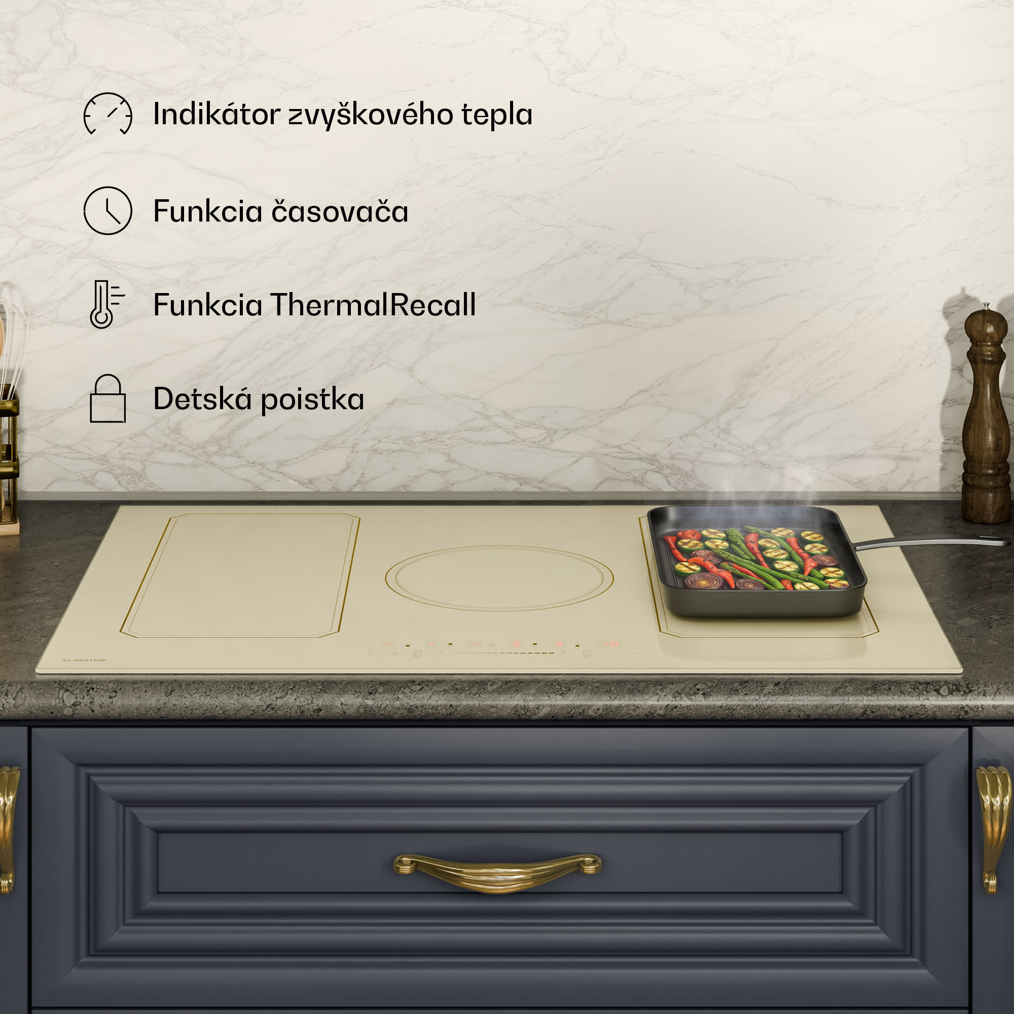 Klarstein Victoria indukčná varná doska | 5 varných zón | retro estetika | 11500 W | 77 cm – Obrázok 3