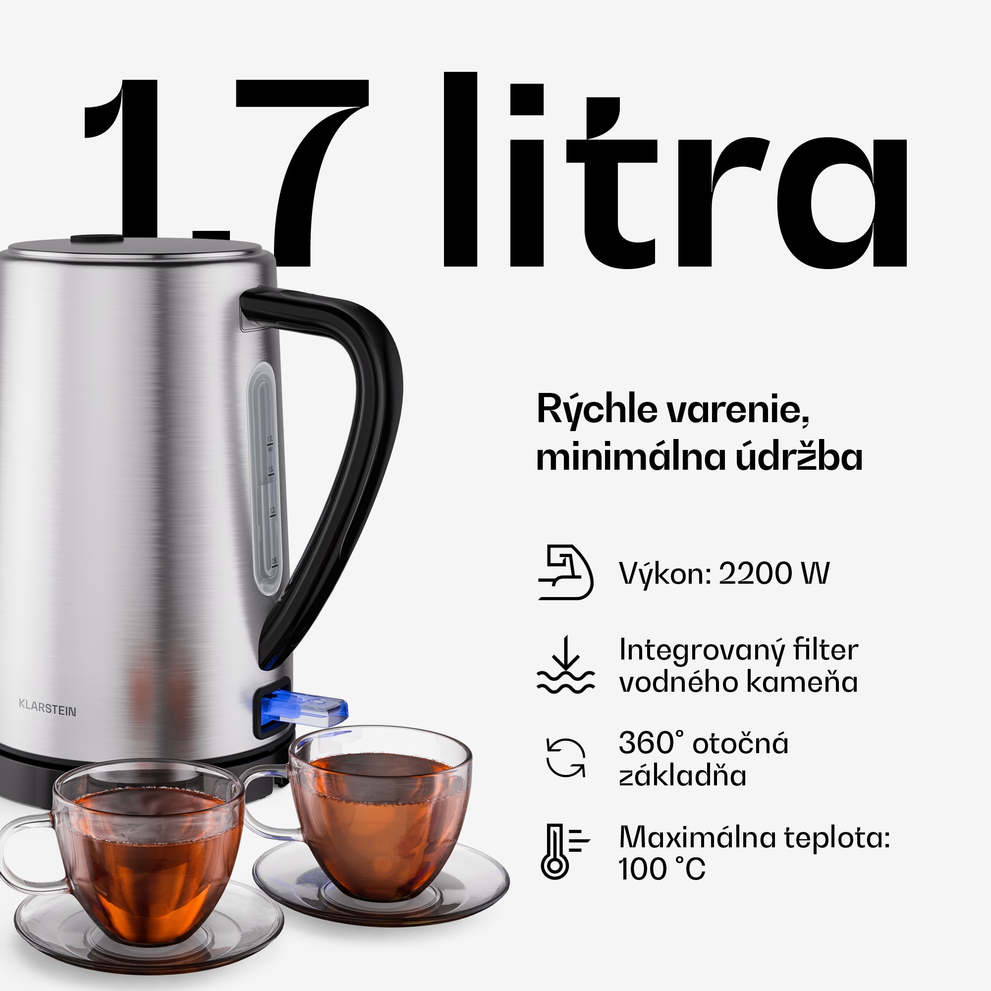Klarstein Verosteel základná raňajková súprava | 2-štrbinový hriankovač a rýchlovarná kanvica | 1,7 l – Obrázok 2