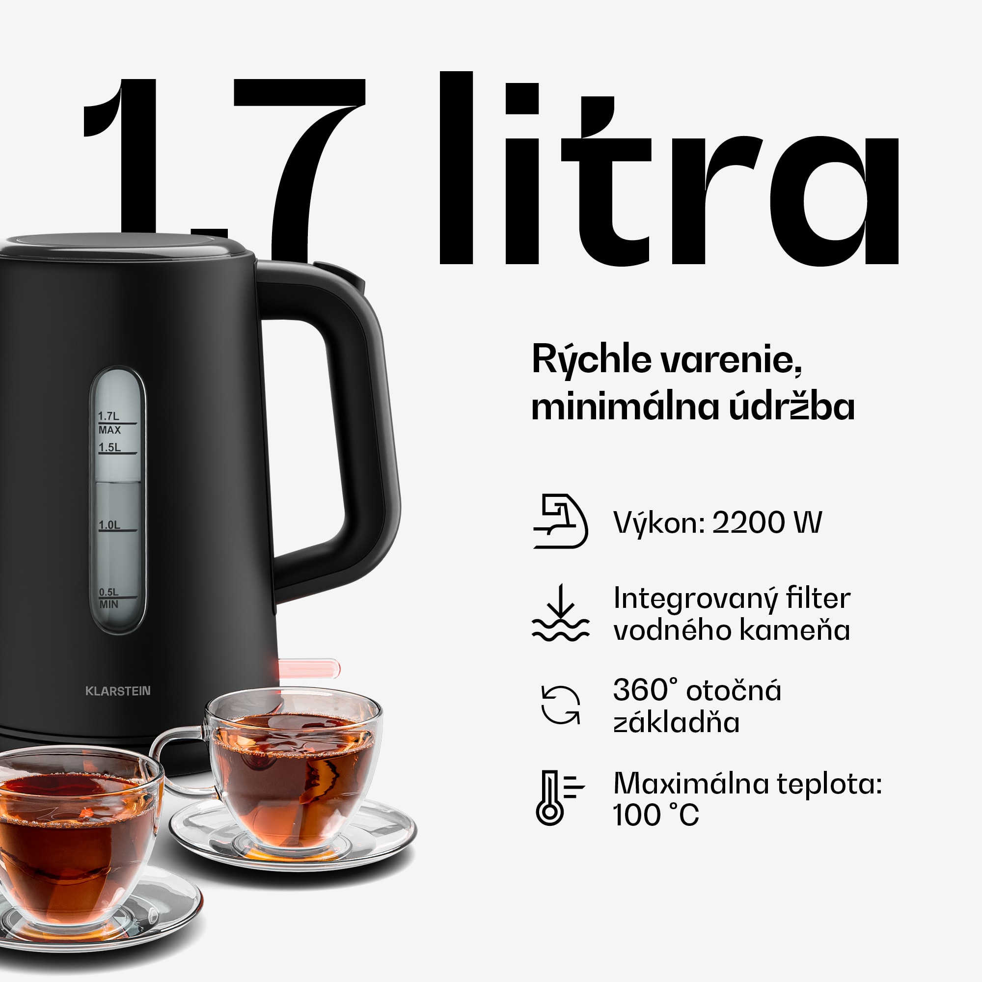 Klarstein Velaire základná raňajková súprava | 2-štrbinový hriankovač a rýchlovarná kanvica | 800 W | 1,7 l – Obrázok 2