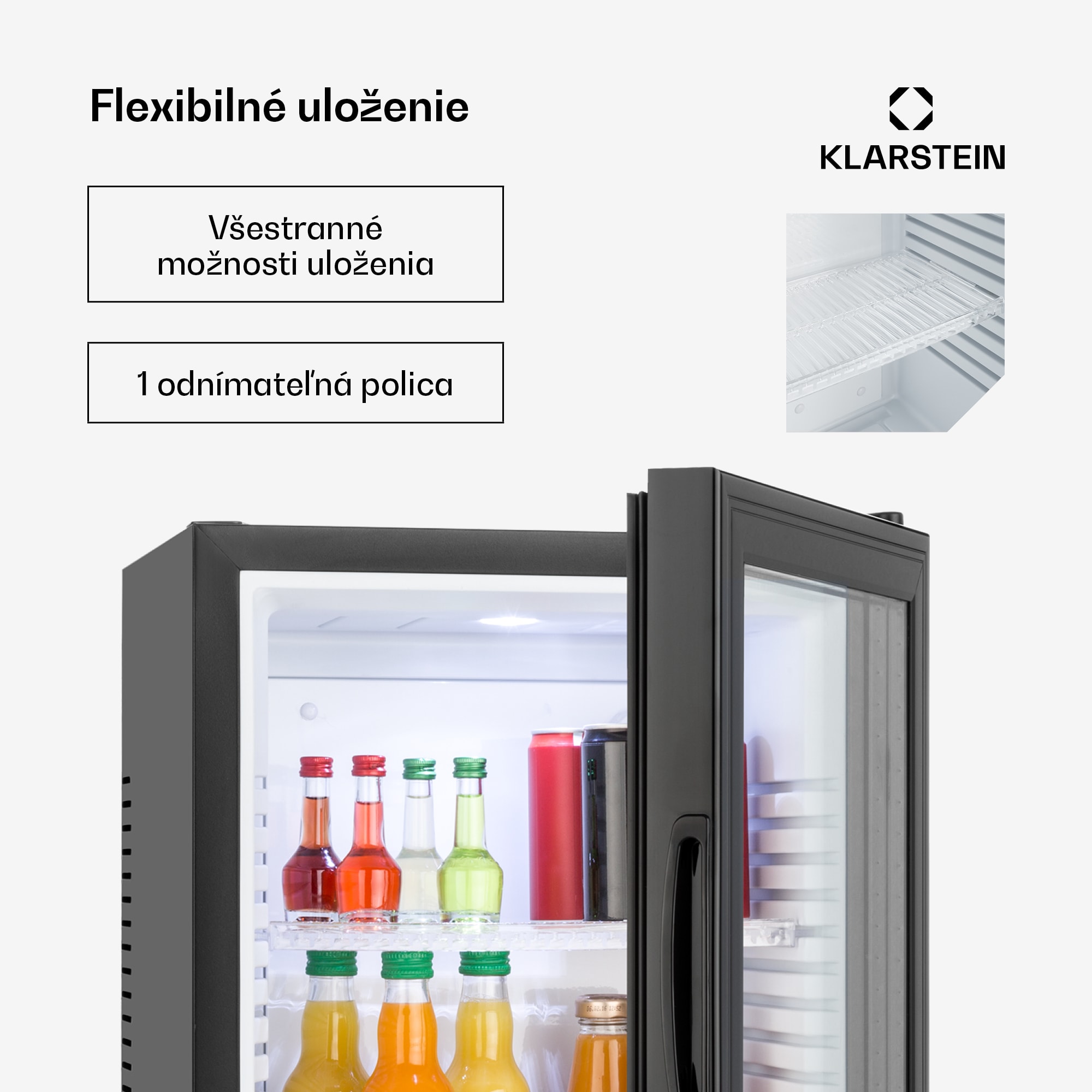 Klarstein Brooklyn, minibar, 30 l, energet. trieda F, čierna, sklo – Obrázok 2