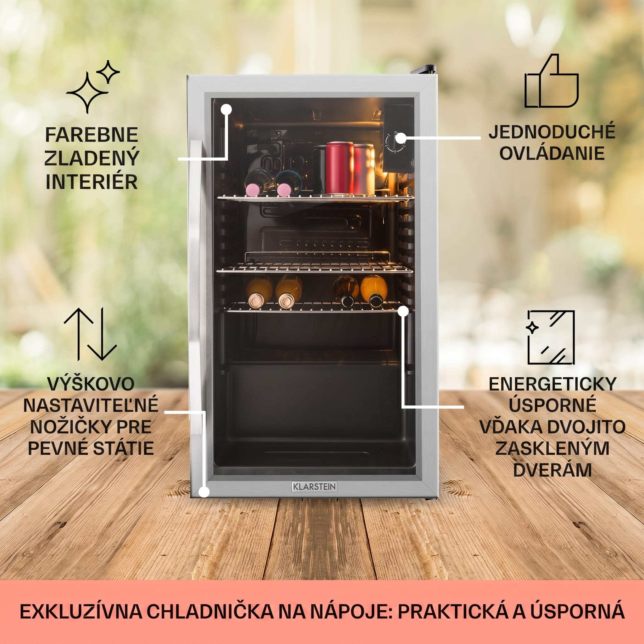 Klarstein Beersafe XXL, chladnička, 80 l, 3 police, energet. trieda E, panoramatické sklenené dvierka – Obrázok 2