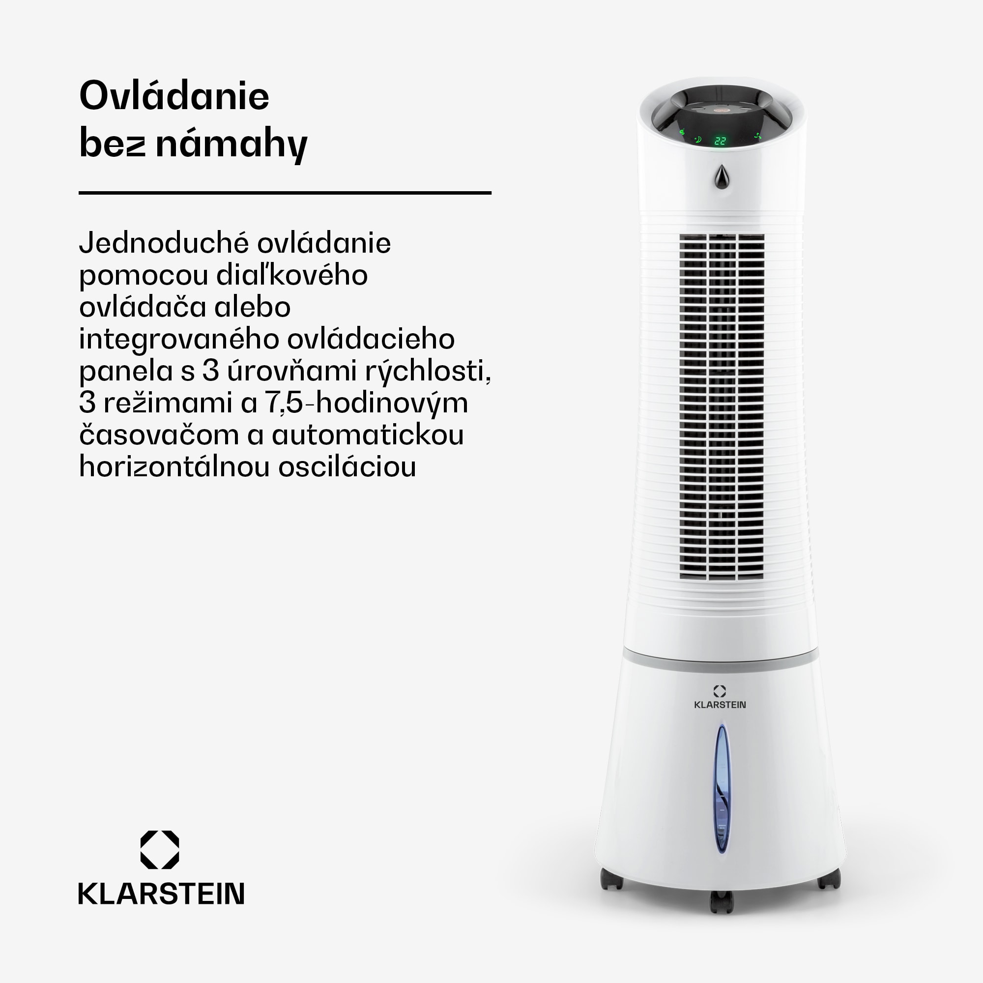 Klarstein Skyscraper Ice, 4 v 1 ochladzovač vzduchu, ventilátor, čistička vzduchu, zvlhčovač, 45 W, 180 m³/h, oscilácia, mobilný, diaľkové ovládanie