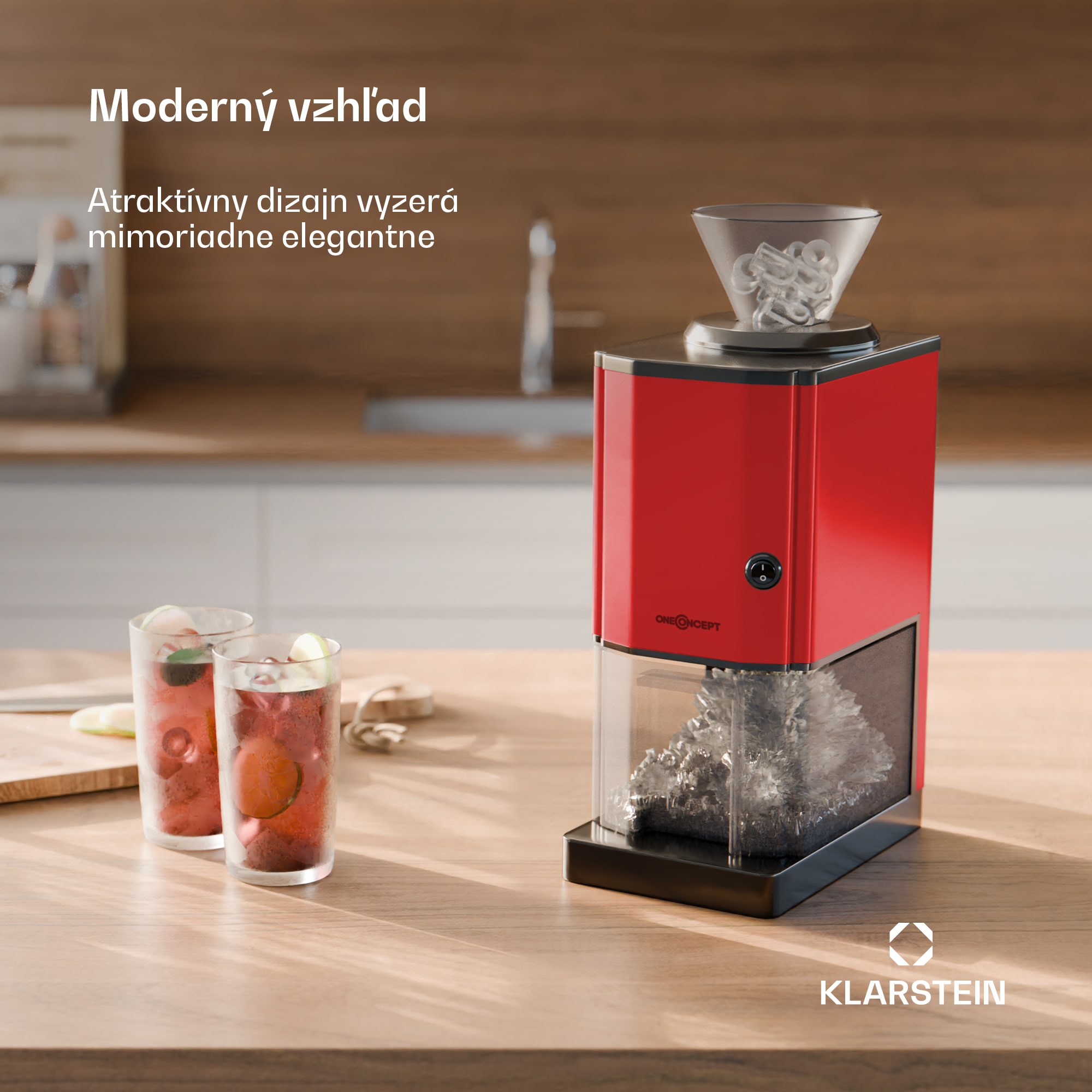 OneConcept Icebreaker, drvič ľadu, 15 kg/h, objem 3,5 l, zásobník na ľad, nehrdzavejúca oceľ, červený – Obrázok 2