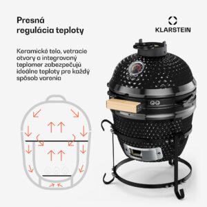 Klarstein Princesize, kamado gril, keramický, 11", údenie, BBQ, pomalé varenie, čierny