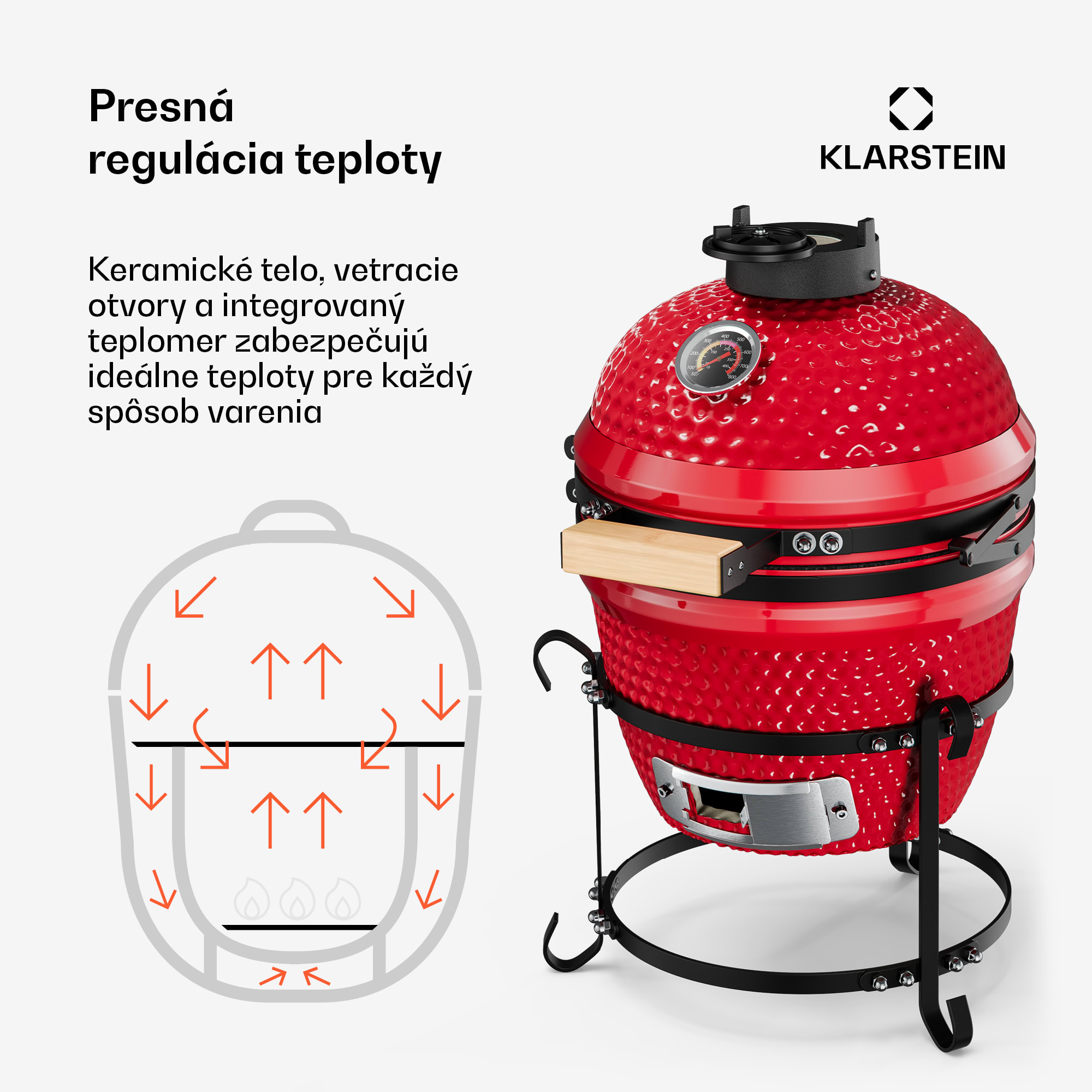 Klarstein Princesize, kamado gril, keramický, 11", údenie, BBQ, pomalé varenie, červený