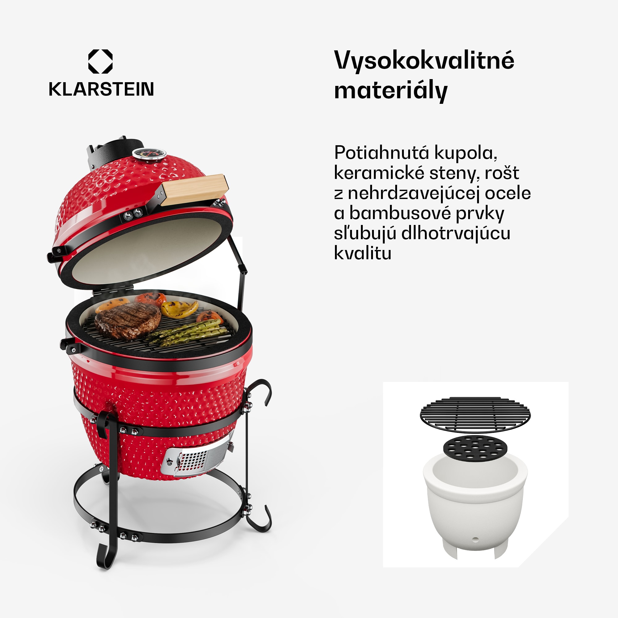 Klarstein Princesize, kamado gril, keramický, 11", údenie, BBQ, pomalé varenie, červený – Obrázok 2