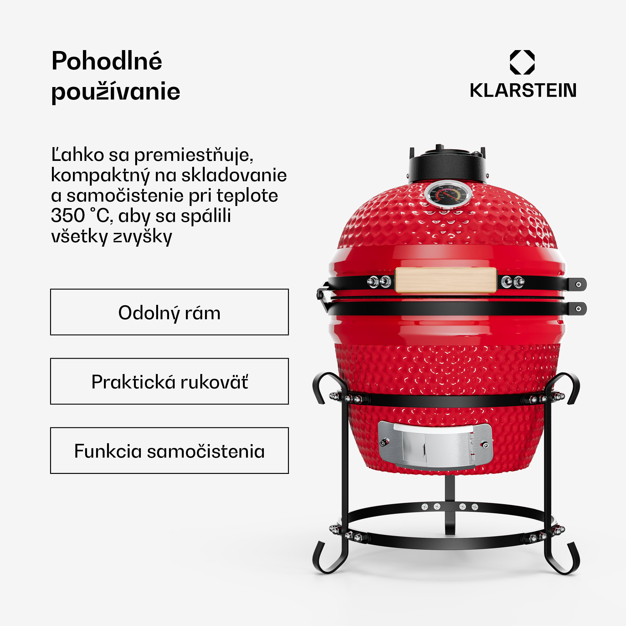 Klarstein Princesize, kamado gril, keramický, 11", údenie, BBQ, pomalé varenie, červený – Obrázok 3