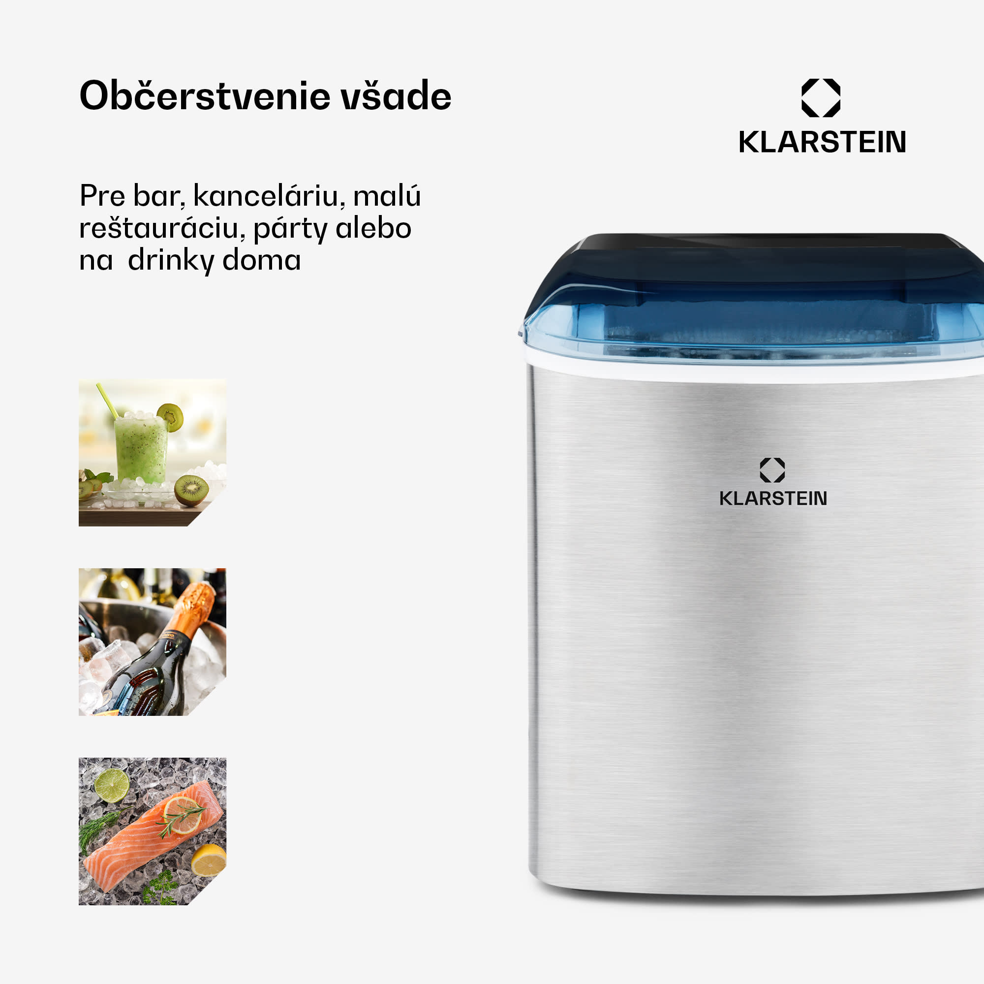 Klarstein On-The-Rocks, výrobník ľadu, 12 kg/24 h, nádrž 2,1 l, LED, nehrdzavejúca oceľ, čierny