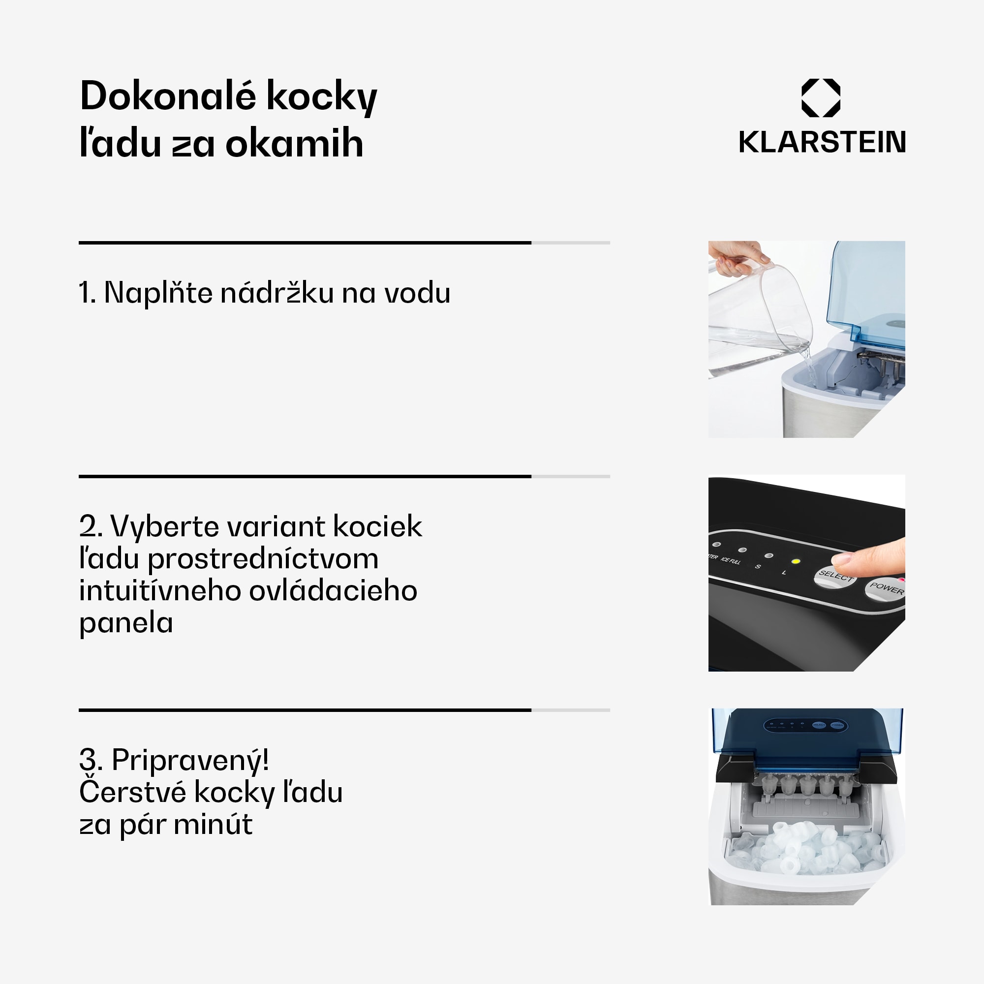 Klarstein On-The-Rocks, výrobník ľadu, 12 kg/24 h, nádrž 2,1 l, LED, nehrdzavejúca oceľ, čierny – Obrázok 2
