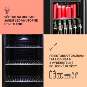 Klarstein Beersafe 4XL, chladnička, 124 l, 0-10°C, sklo, energet. trieda G, nehrdzavejúca oceľ
