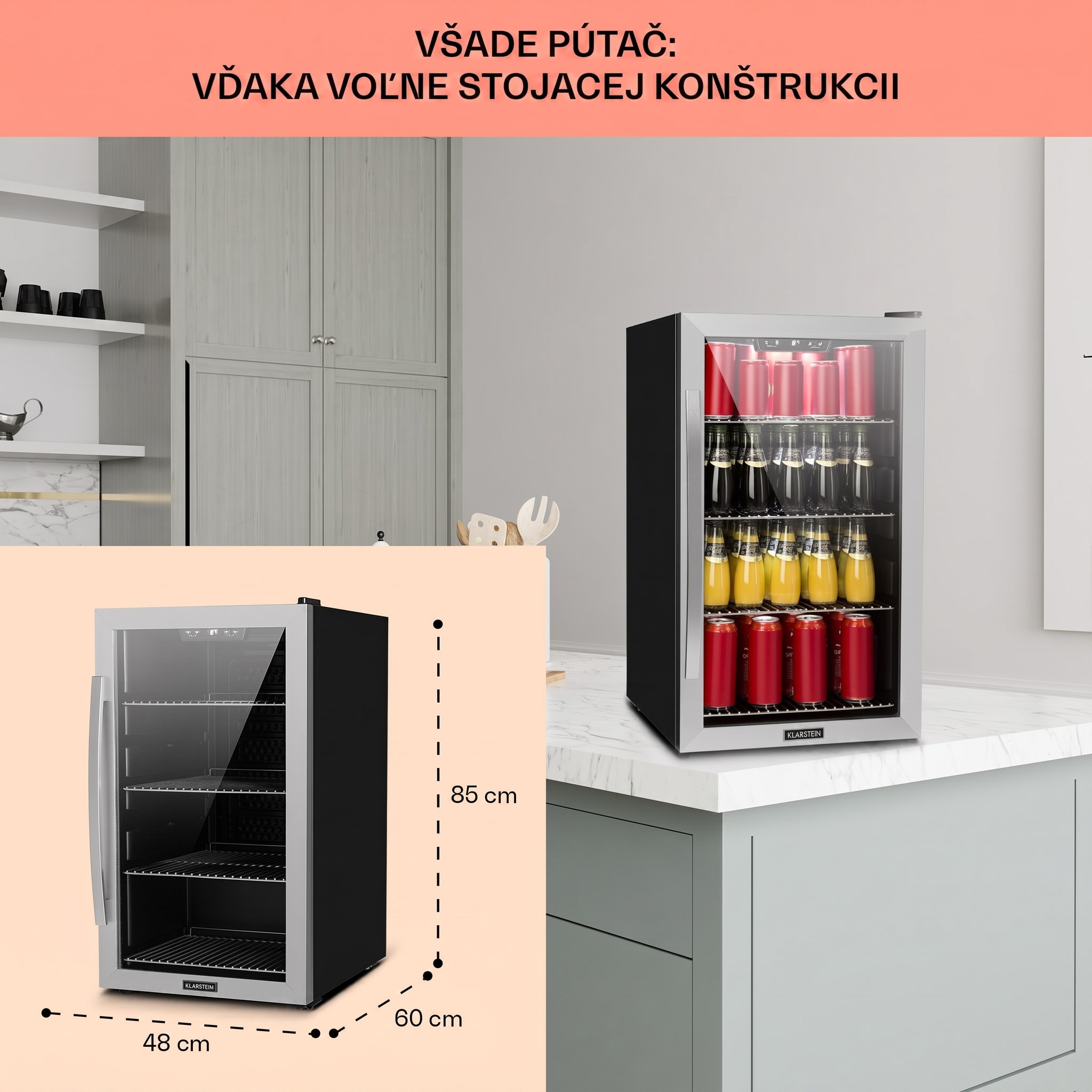 Klarstein Beersafe 4XL, chladnička, 124 l, 0-10°C, sklo, energet. trieda G, nehrdzavejúca oceľ – Obrázok 3
