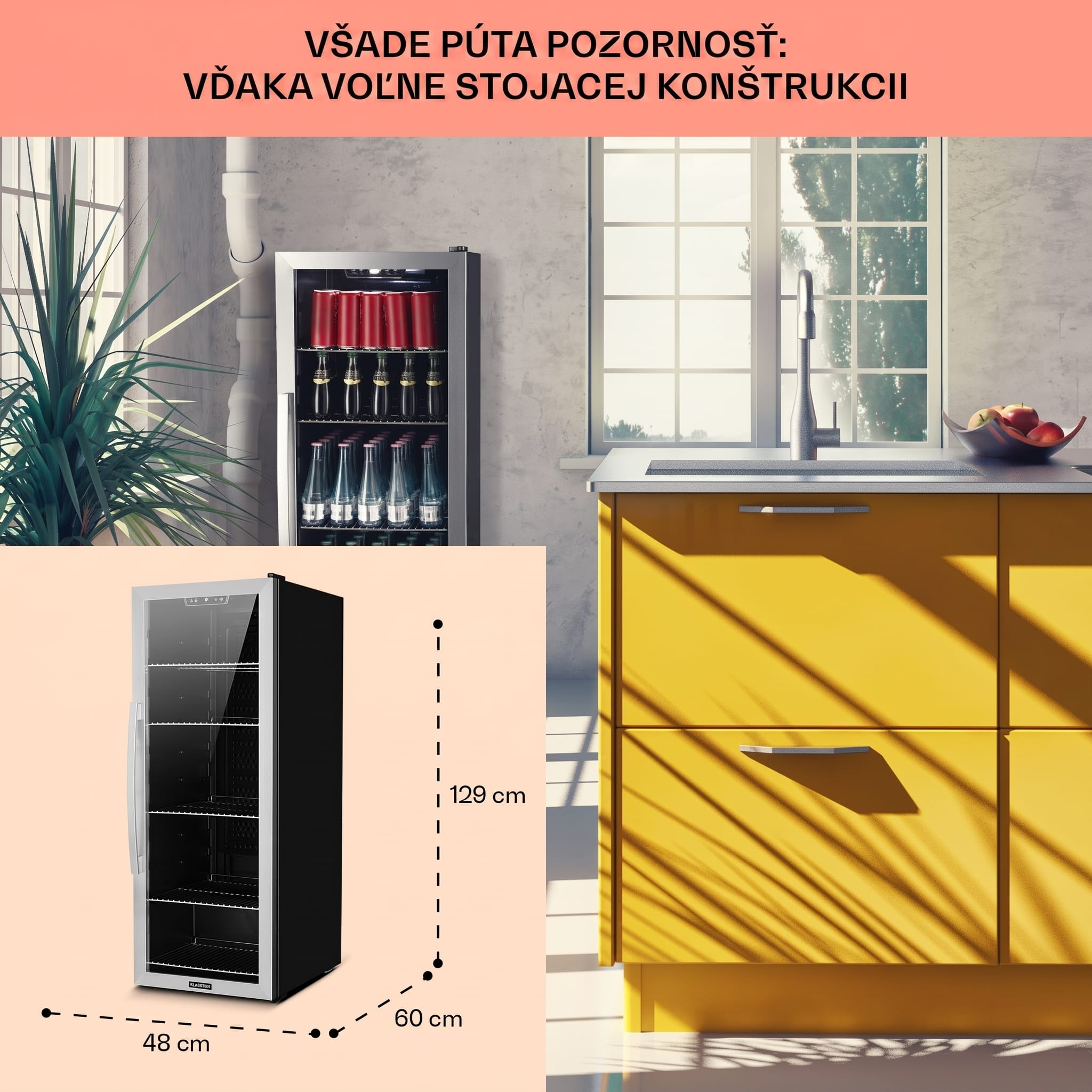 Klarstein Beersafe 6XL, chladnička na nápoje, 171 l, 0-10°C, sklo, energet. trieda G, nehrdzavejúca oceľ