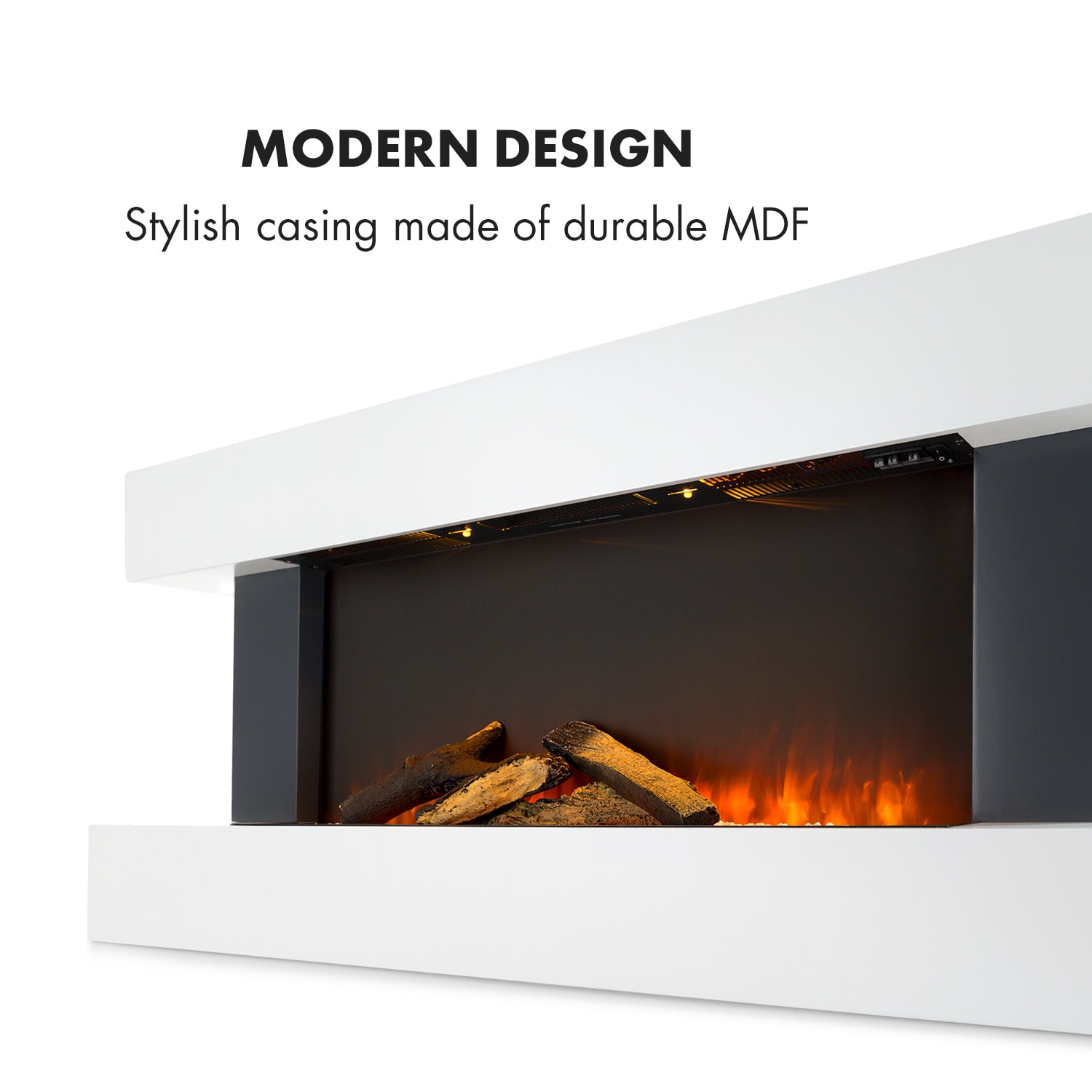 Klarstein Studio Light & Fire 1, elektrický krb, 1000/2000 W, MDF, diaľkové ovládanie, biely – Obrázok 3