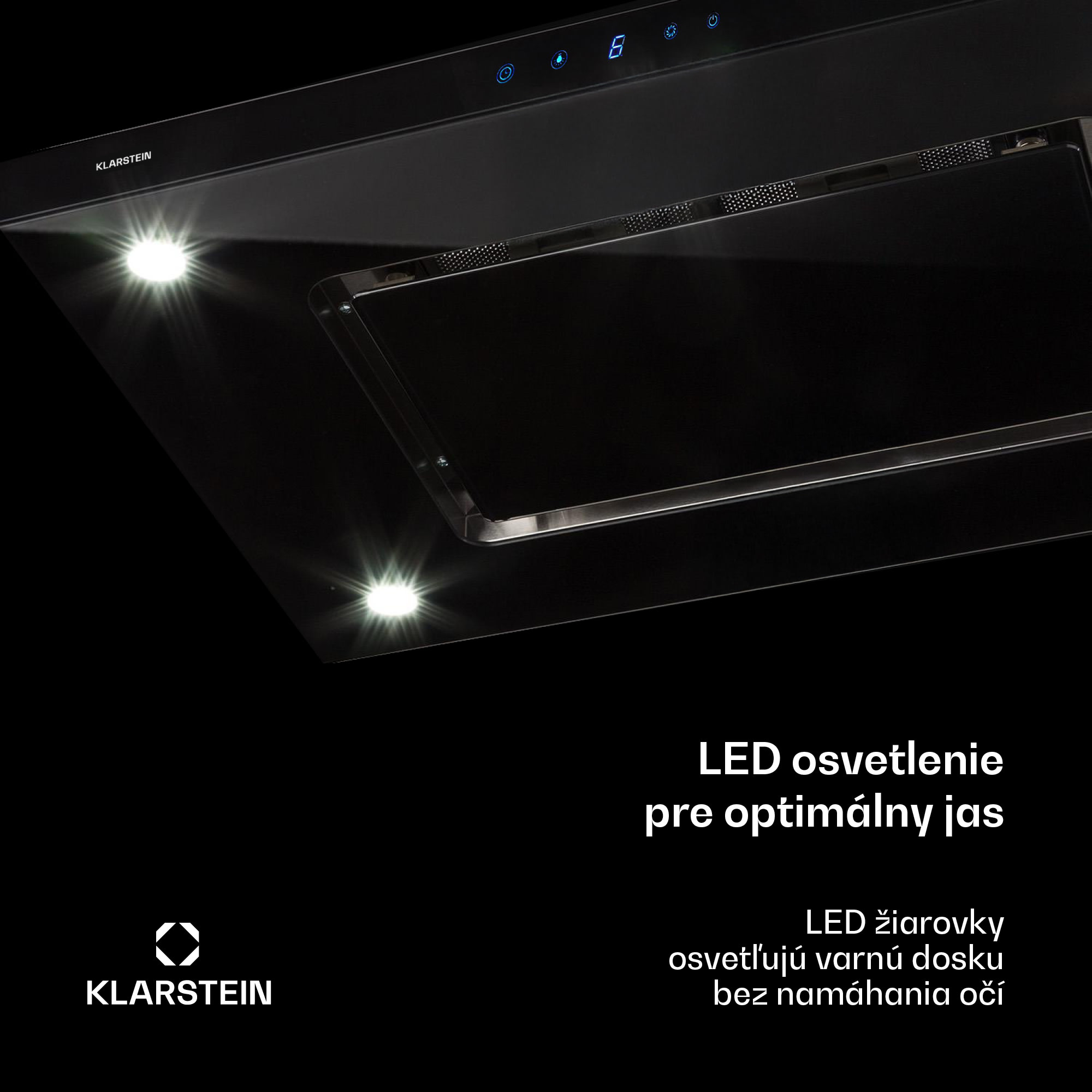 Klarstein Valeria, digestor, 90 cm, ostrovčekový, 650 m³/h, dotykový panel, LED, sklo, nehrdzavejúca oceľ, čierny – Obrázok 2