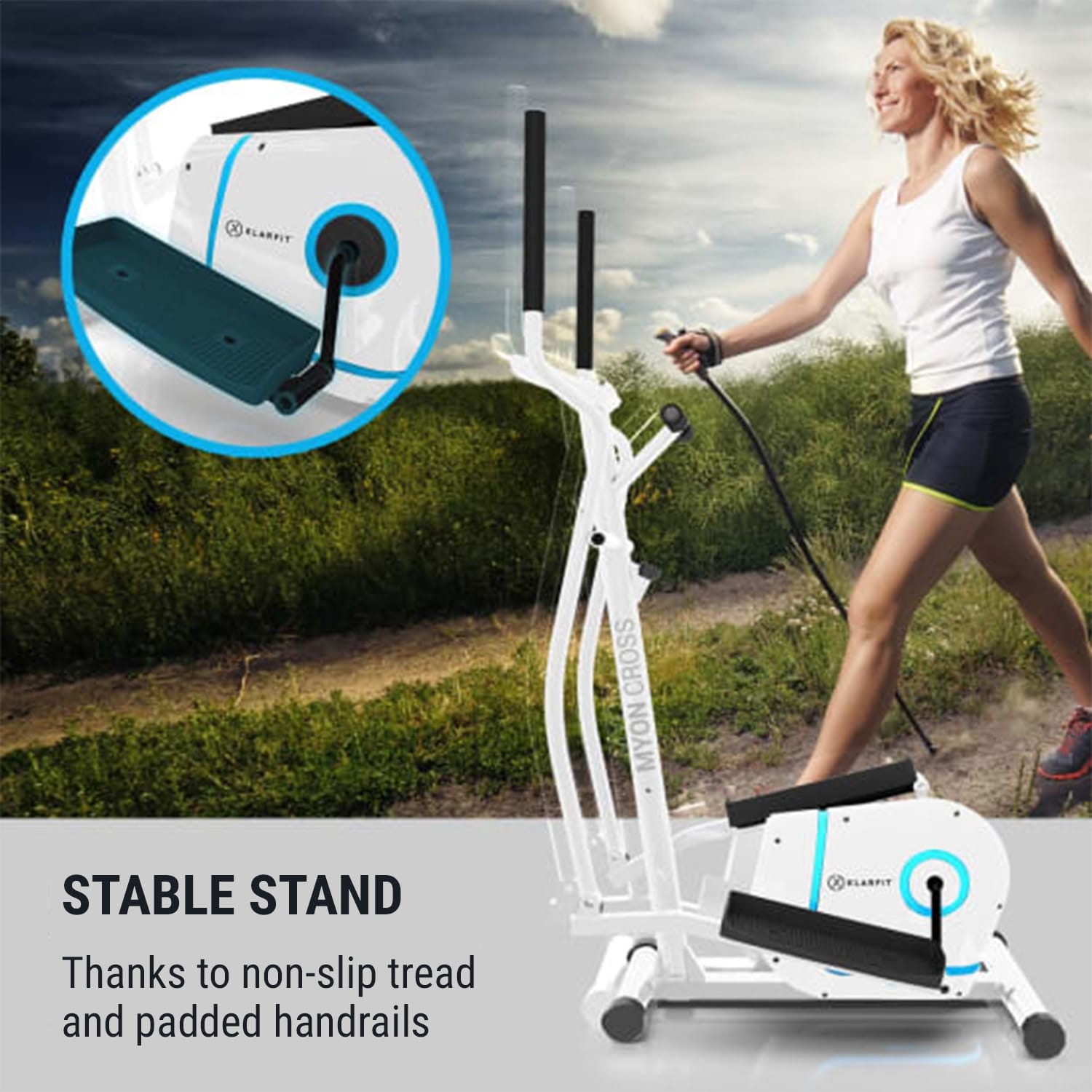 KLARFIT Myon Cross, eliptický trenažér, záťažové koleso 12 kg, SilentBelt System – Obrázok 3