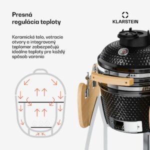 Klarstein Queensize, kamado gril, teplomer, odnímateľné bočné diely, čierny
