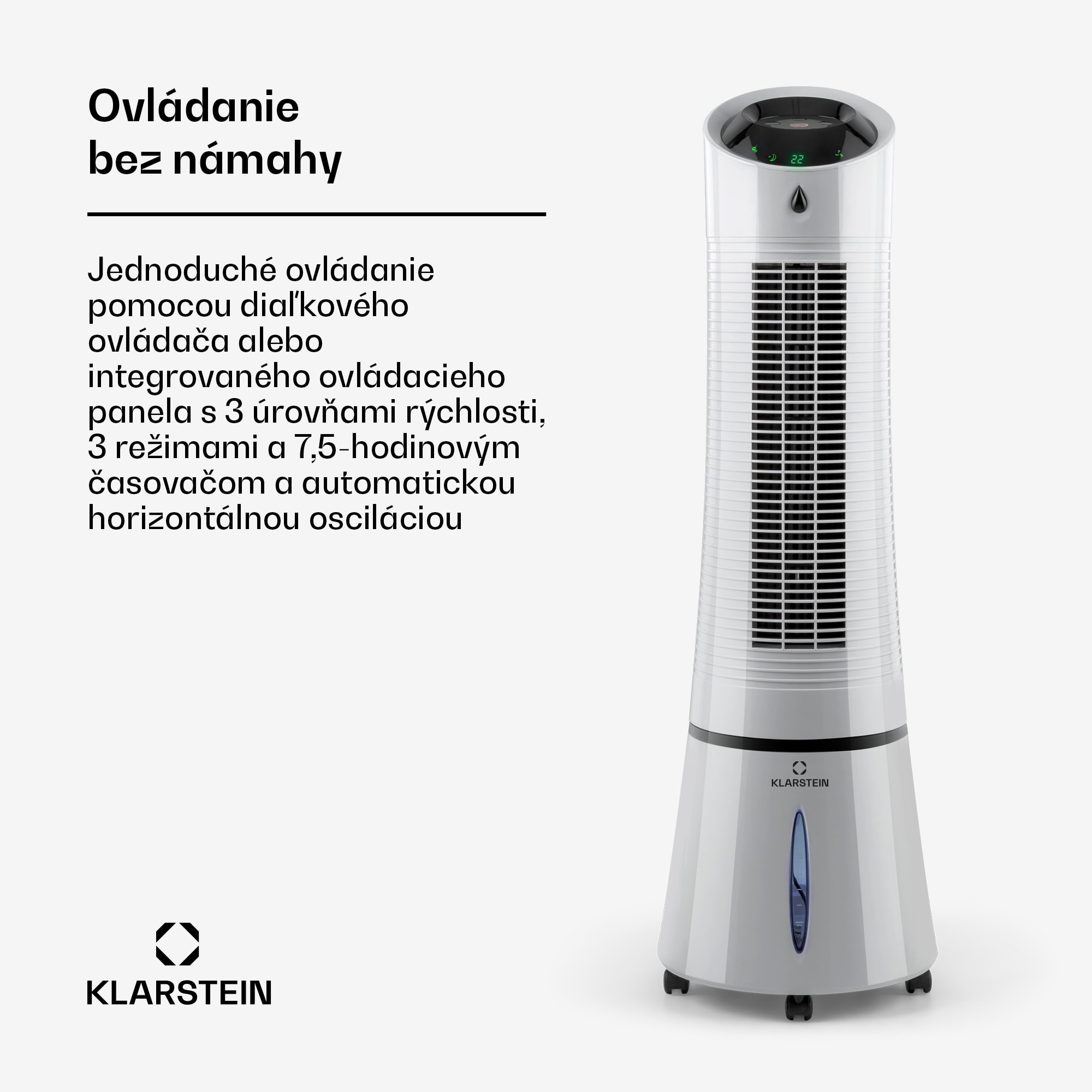 Klarstein Skyscraper Ice, 4 v 1 ochladzovač vzduchu, ventilátor, čistička vzduchu, zvlhčovač, 45 W, 180 m³/h, oscilácia, mobilný, diaľkové ovládanie