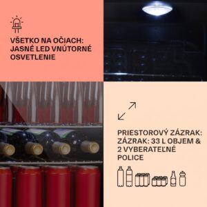 Klarstein Beersafe M Onyx, chladnička, energet. trieda C, LED, 2 kovové police, sklenené dvierka