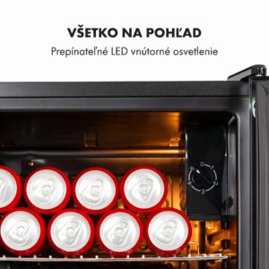 Klarstein Beersafe XXL Onyx, chladnička, energet. trieda E, 3 kovové police, panoramatické sklenené dvierka