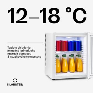 Klarstein Brooklyn 30, mini chladnička, sklenené dvere, LED osvetlenie, police