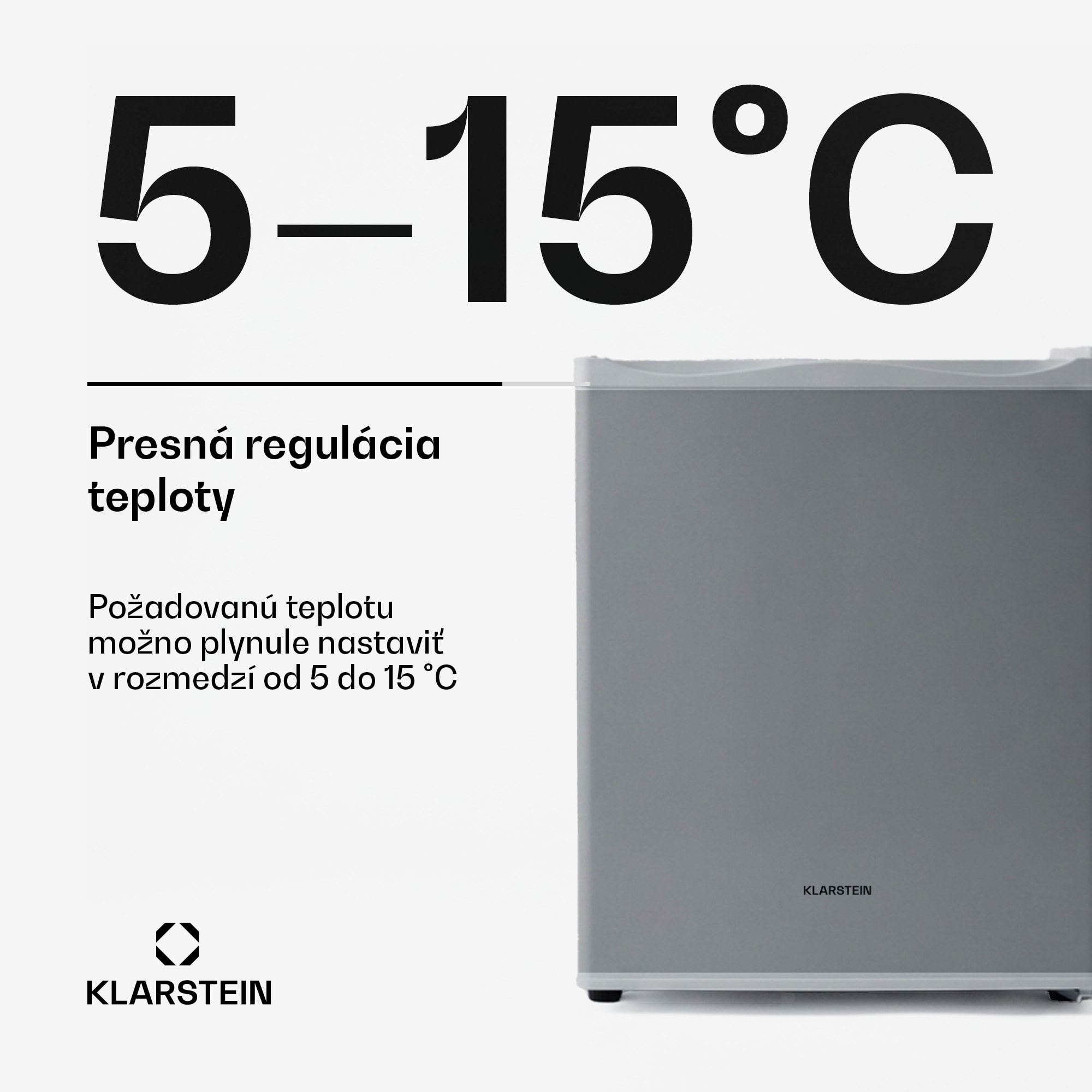 Klarstein Happy Hour 23, minibar, 23 l, 5-15°C, energet. trieda G, tichý, 23 dB, LED svetlo, strieborný