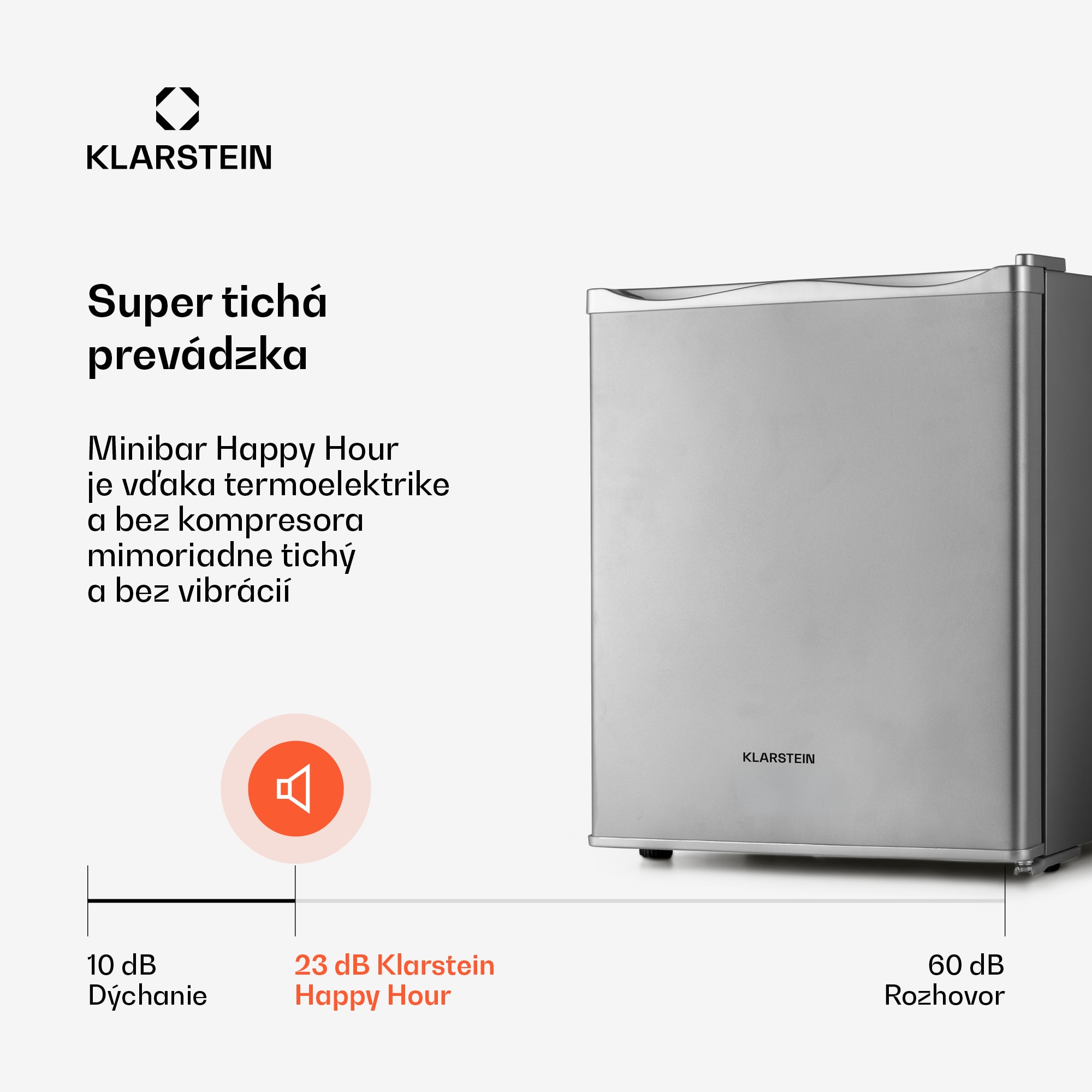 Klarstein Happy Hour 23, minibar, 23 l, 5-15°C, energet. trieda G, tichý, 23 dB, LED svetlo, strieborný – Obrázok 3