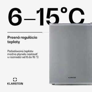 Klarstein Happy Hour 33, minibar, 33 l, 5-15°C, energet. trieda G, tichý, 25 dB, LED svetlo, strieborný