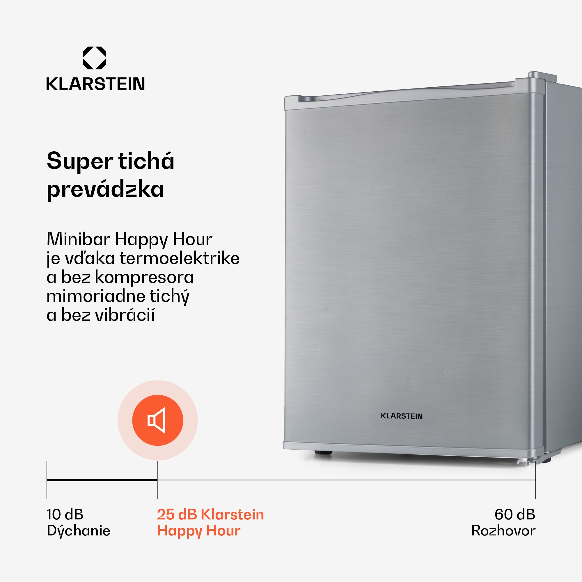 Klarstein Happy Hour 33, minibar, 33 l, 5-15°C, energet. trieda G, tichý, 25 dB, LED svetlo, strieborný – Obrázok 3