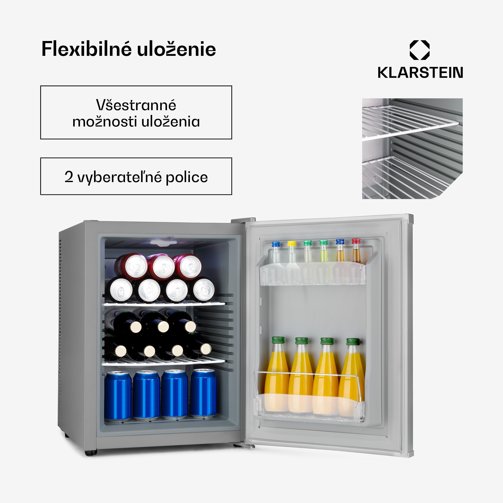 Klarstein Happy Hour 40, mini chladnička, 40 l, 5-15°C, tichá, 23dB, LED-svetlo, strieborný – Obrázok 2
