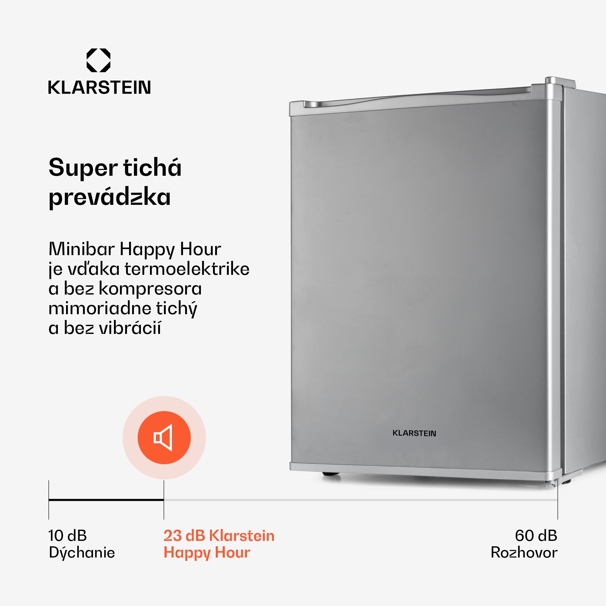 Klarstein Happy Hour 40, mini chladnička, 40 l, 5-15°C, tichá, 23dB, LED-svetlo, strieborný – Obrázok 3
