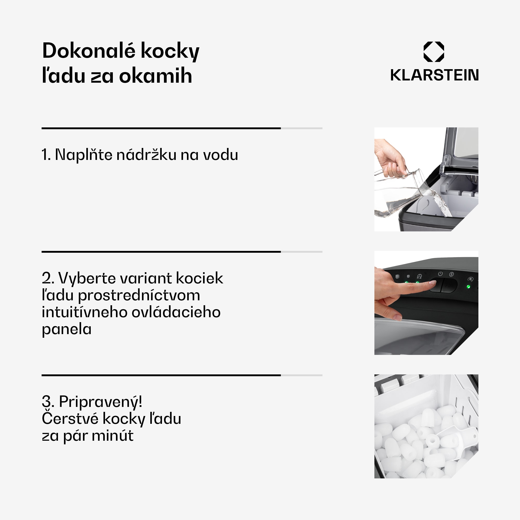 Klarstein Partytime, výrobník ľadu, číry ľad, 15kg/24h, ušľachtilá oceľ – Obrázok 2