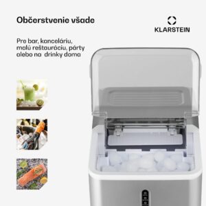 Klarstein Chillout, výrobník ľadu, oblé kúsky ľadu, 12 kg/24 h, nádrž 1,5 l, strieborný