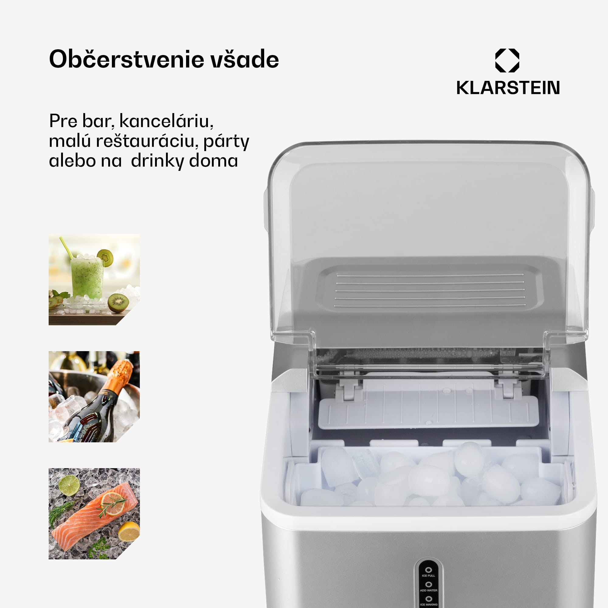 Klarstein Chillout, výrobník ľadu, oblé kúsky ľadu, 12 kg/24 h, nádrž 1,5 l, strieborný
