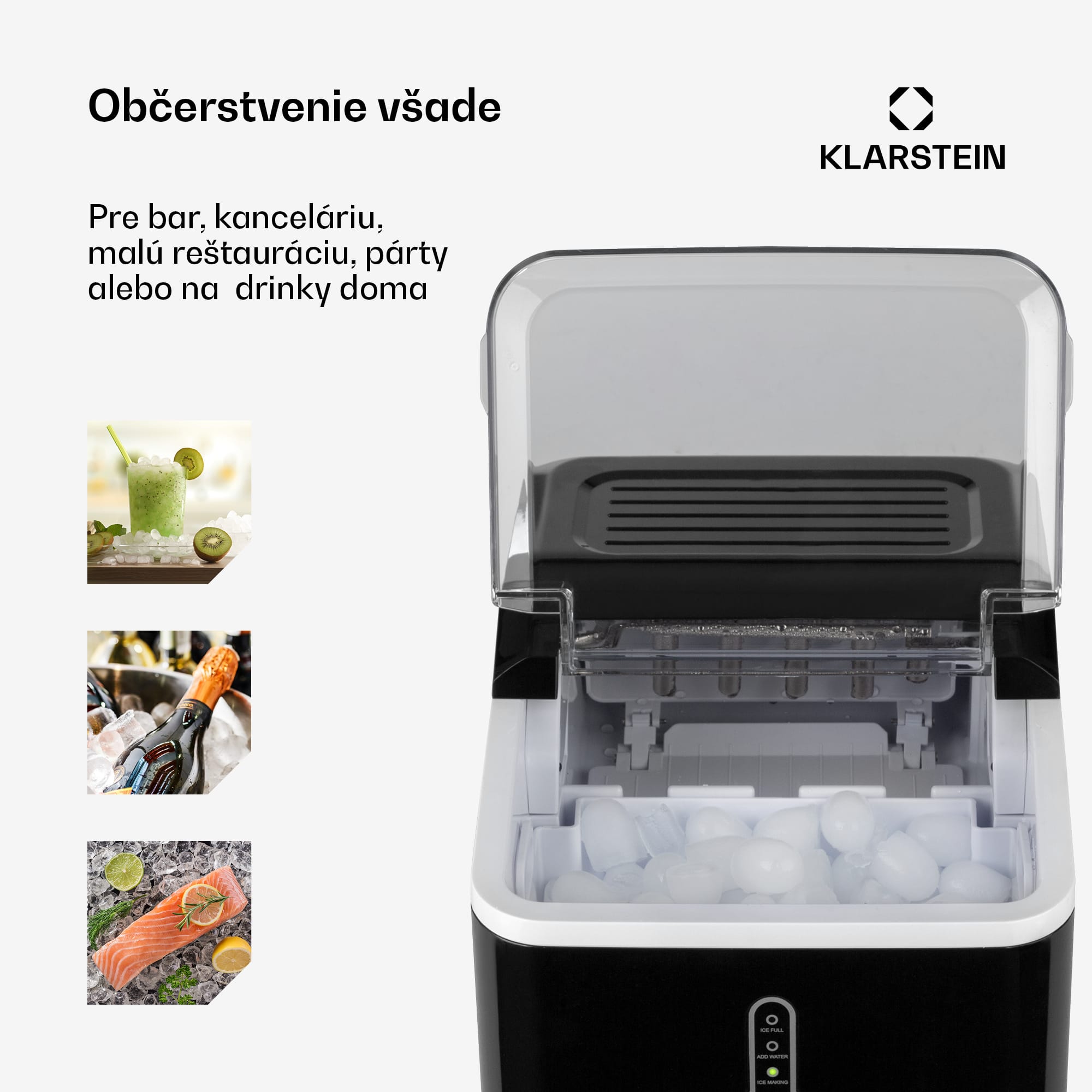 Klarstein Chillout, výrobník ľadu, oblé kúsky ľadu, 12 kg/24 h, nádrž 1,5 l, 1,5 l, čierny