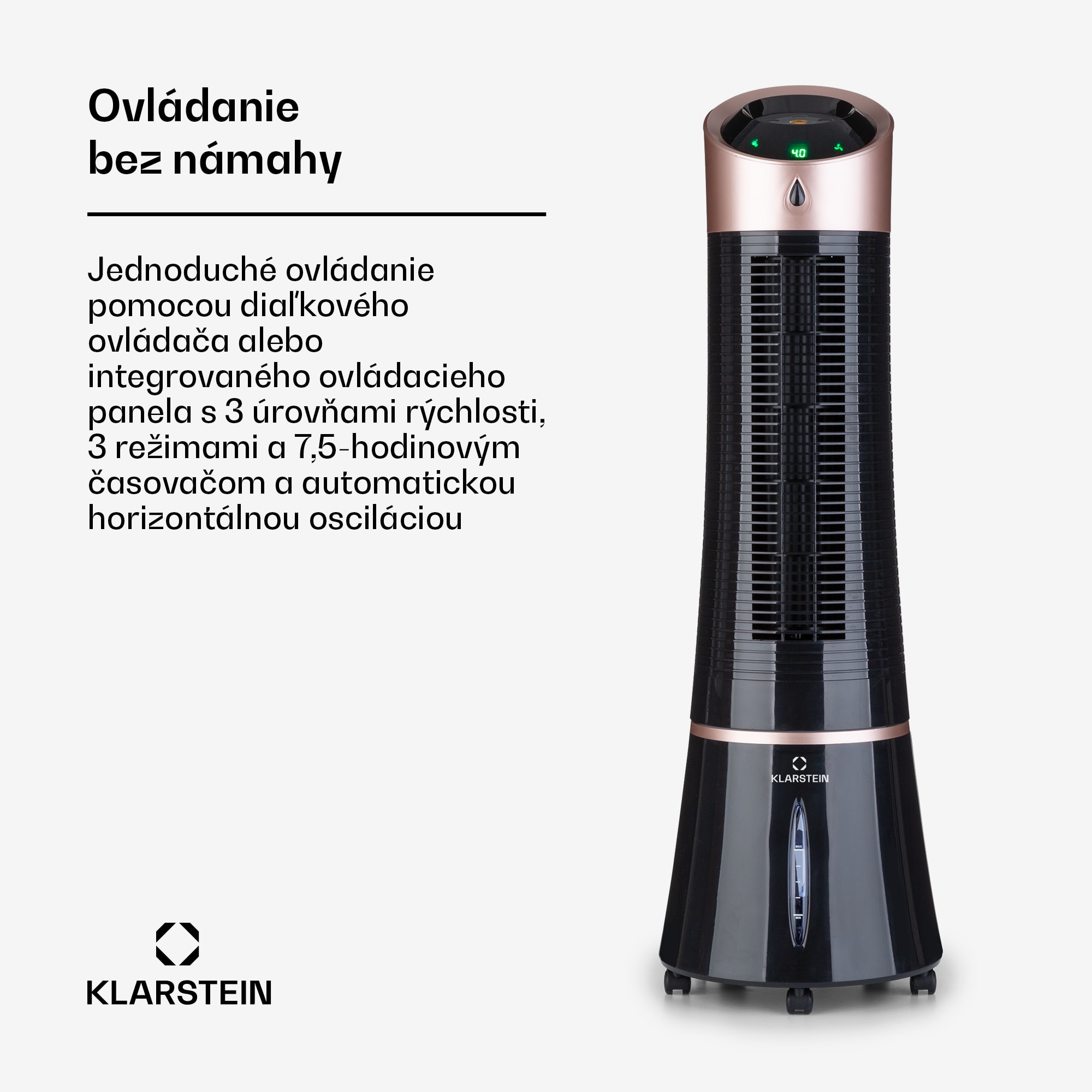 Klarstein Skyscraper Ice, 4 v 1 ochladzovač vzduchu, ventilátor, čistička vzduchu, zvlhčovač, 45 W, 180 m³/h, oscilácia, mobilný, diaľkové ovládanie