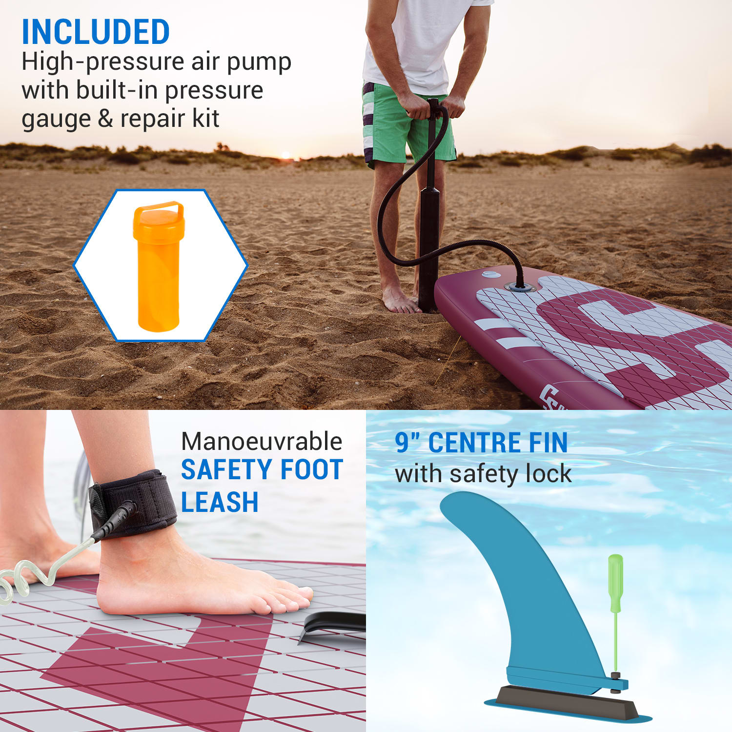 Capital Sports Lanikai Cruiser 9.8, nafukovací paddelboard, súprava so SUP doskou, 305 × 77 × 10