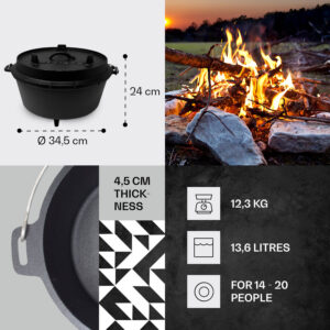 Klarstein Guernsey, prémiový liatinový hrniec, 12.0 barbecue hrniec, liatina, nožičky, veľkosť XL/13,6 l