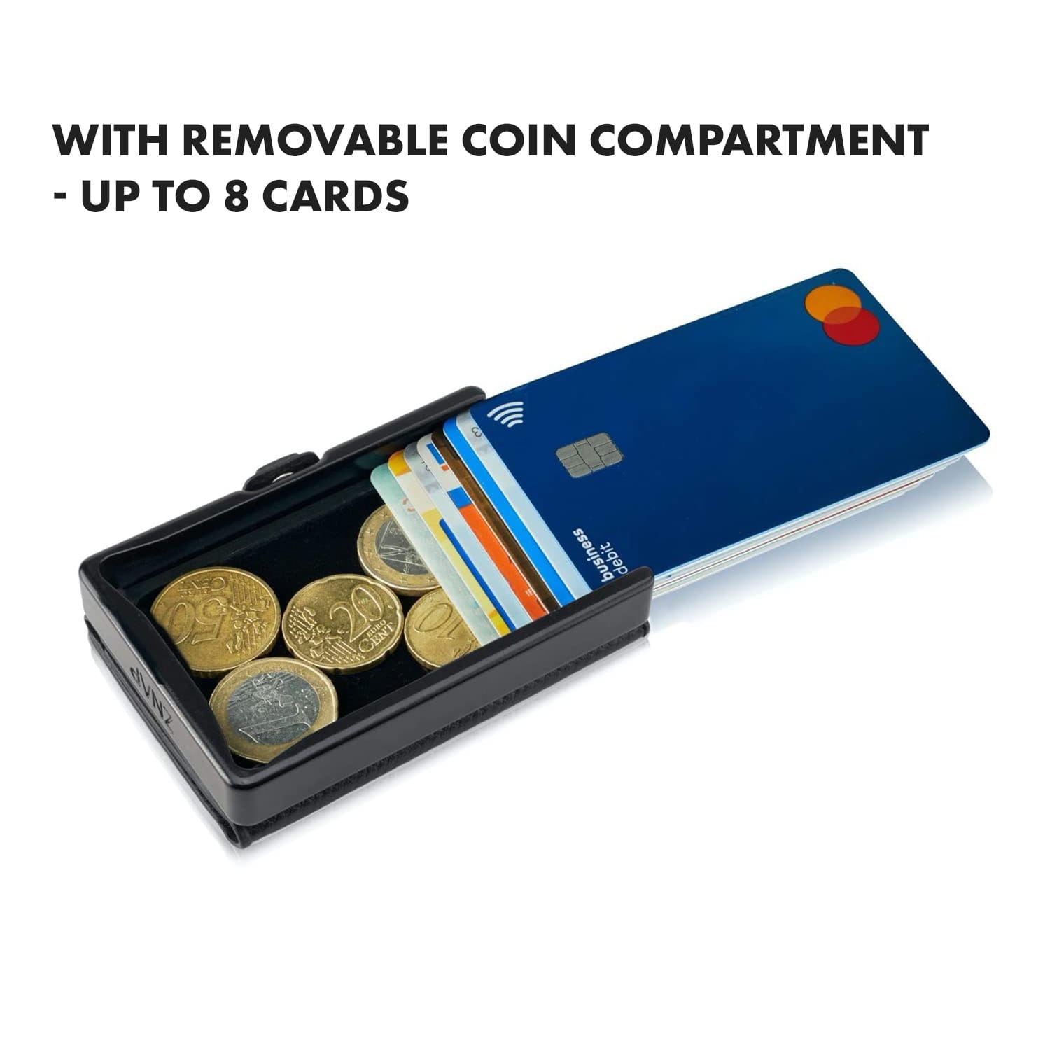 Slimpuro ZNAP Slim Wallet, 12 kariet, priehradka na mince, 8,9 x 1,8 x 6,3 cm (Š x V x H), ochrana RFID – Obrázok 2