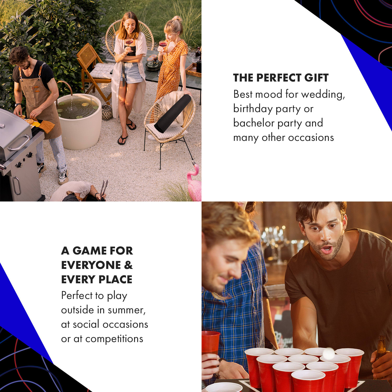 BeerCup Baseliner, podložka s hernou plochou na beer pong, audio, držadlá, držiak na loptičky, 6 loptičiek – Obrázok 2